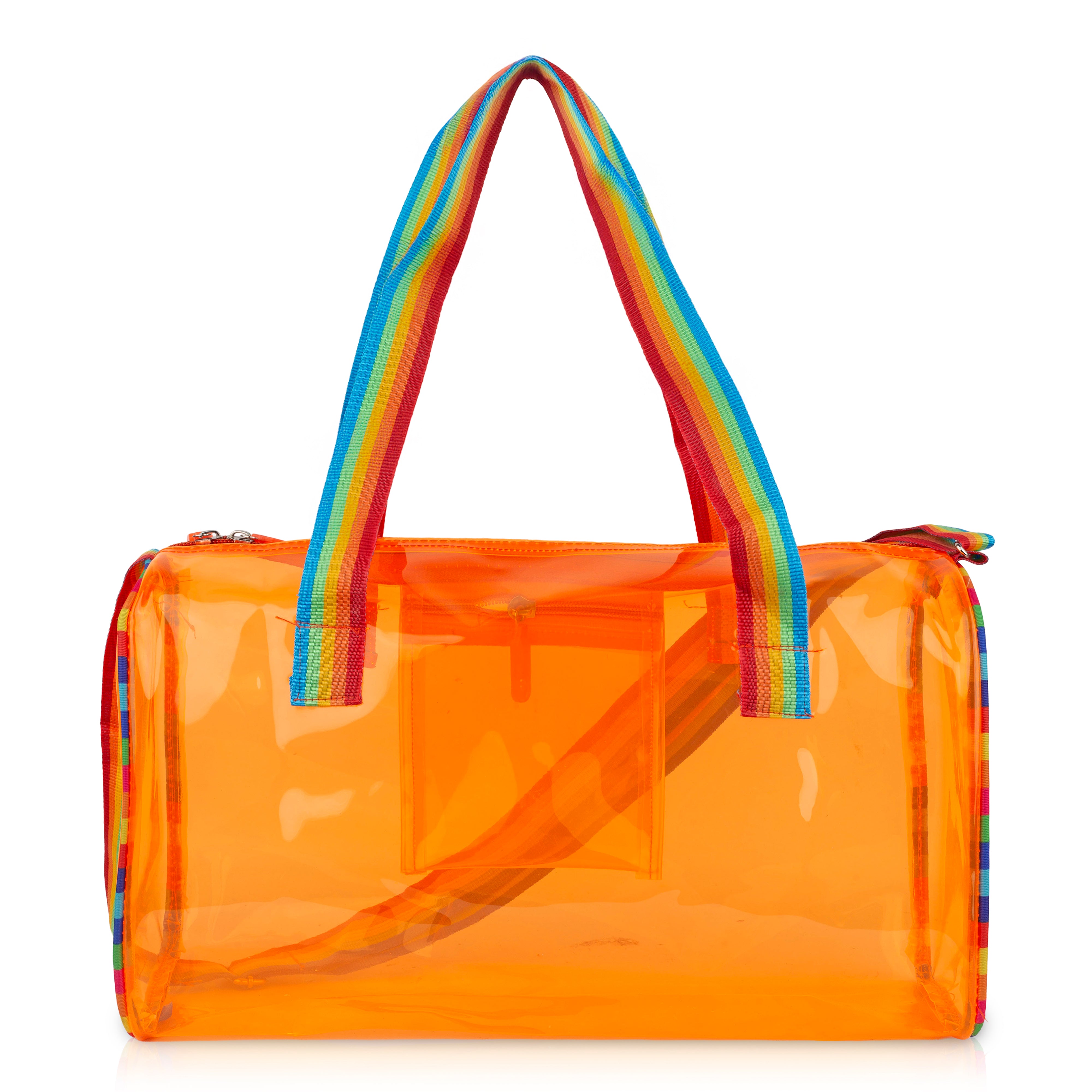 Echo Boomers See-Through Jelly Duffle –  Transparent Bag with Rainbow Handles | Trendy Handbag for School, Gym, Travel, Beach