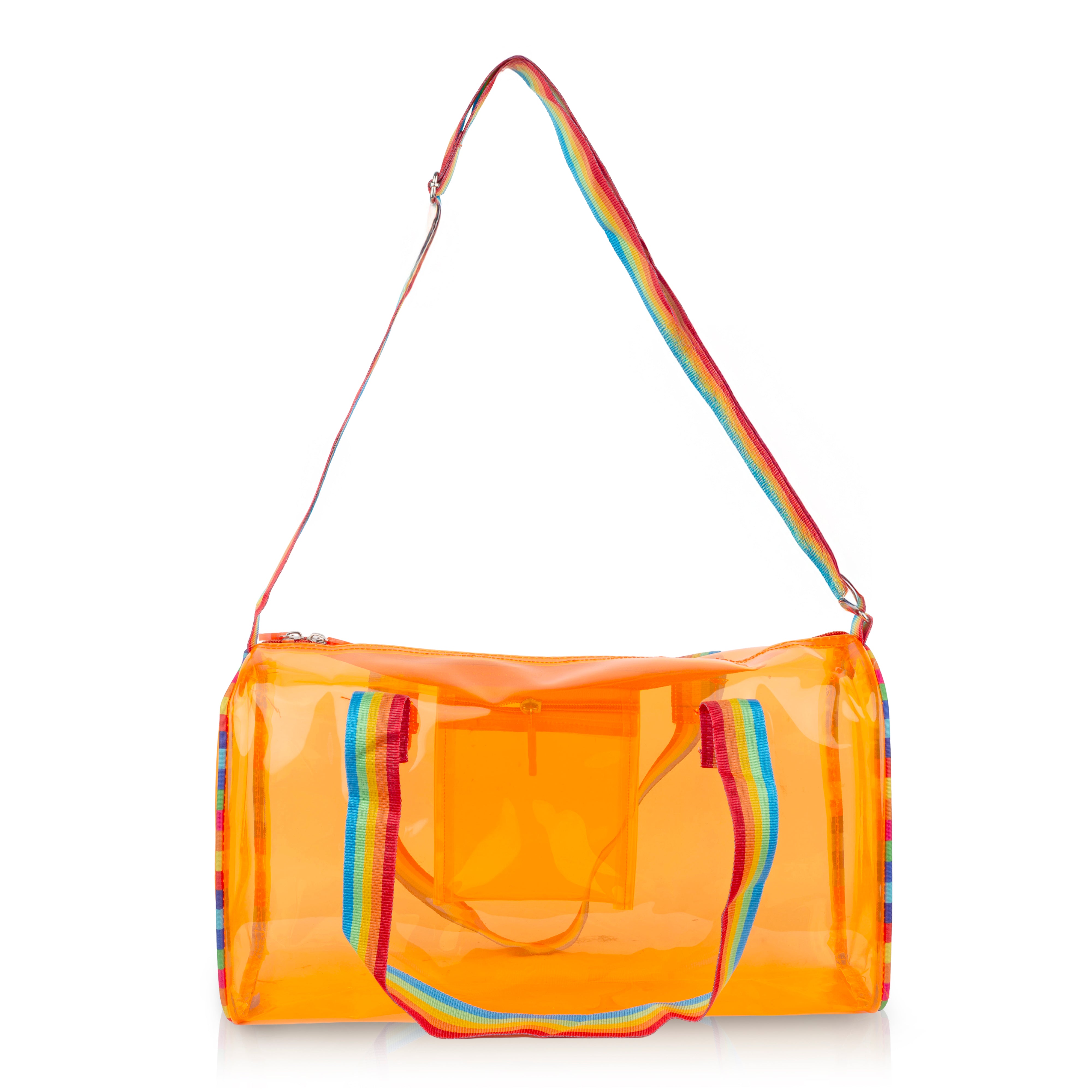 Echo Boomers See-Through Jelly Duffle –  Transparent Bag with Rainbow Handles | Trendy Handbag for School, Gym, Travel, Beach