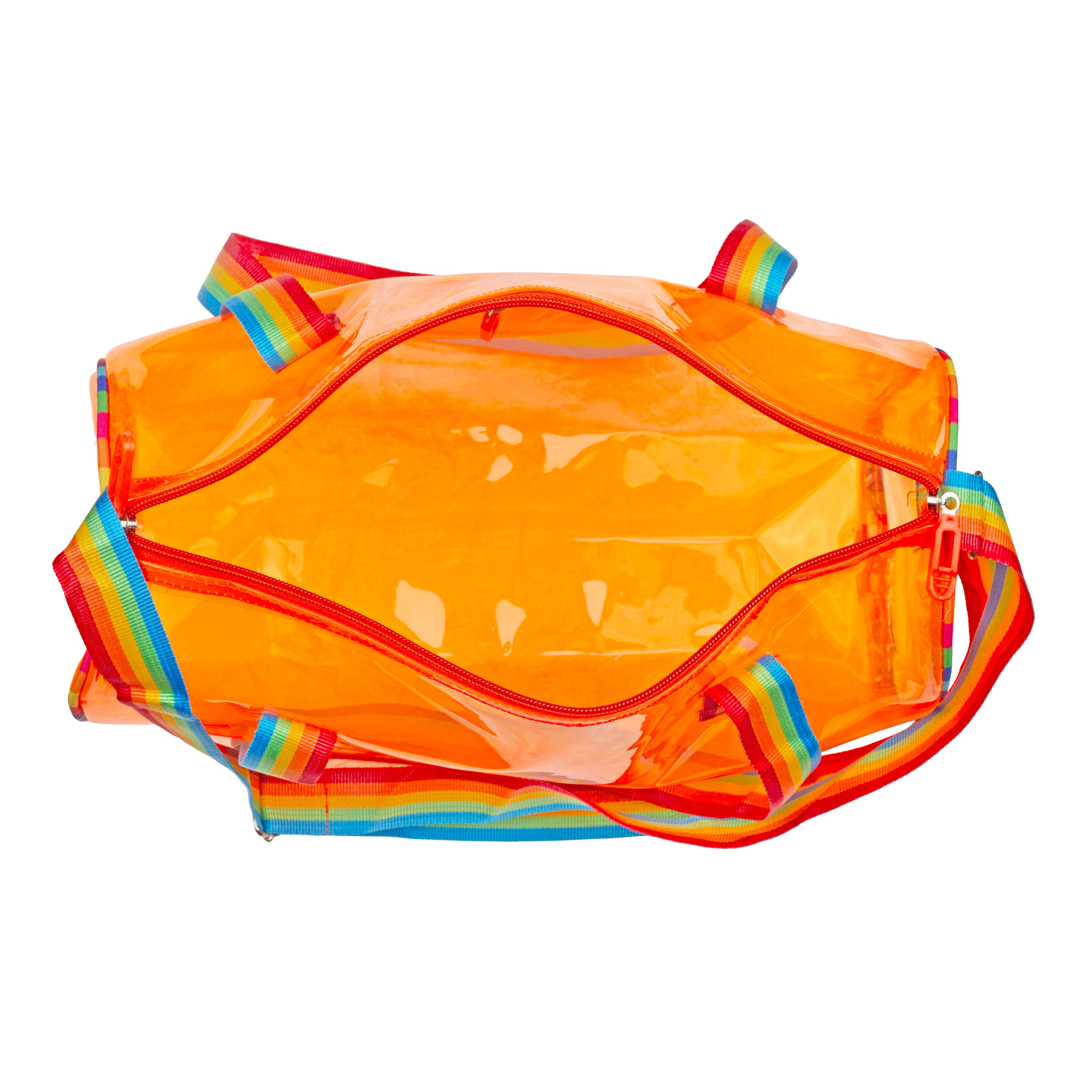 Echo Boomers See-Through Jelly Duffle –  Transparent Bag with Rainbow Handles | Trendy Handbag for School, Gym, Travel, Beach