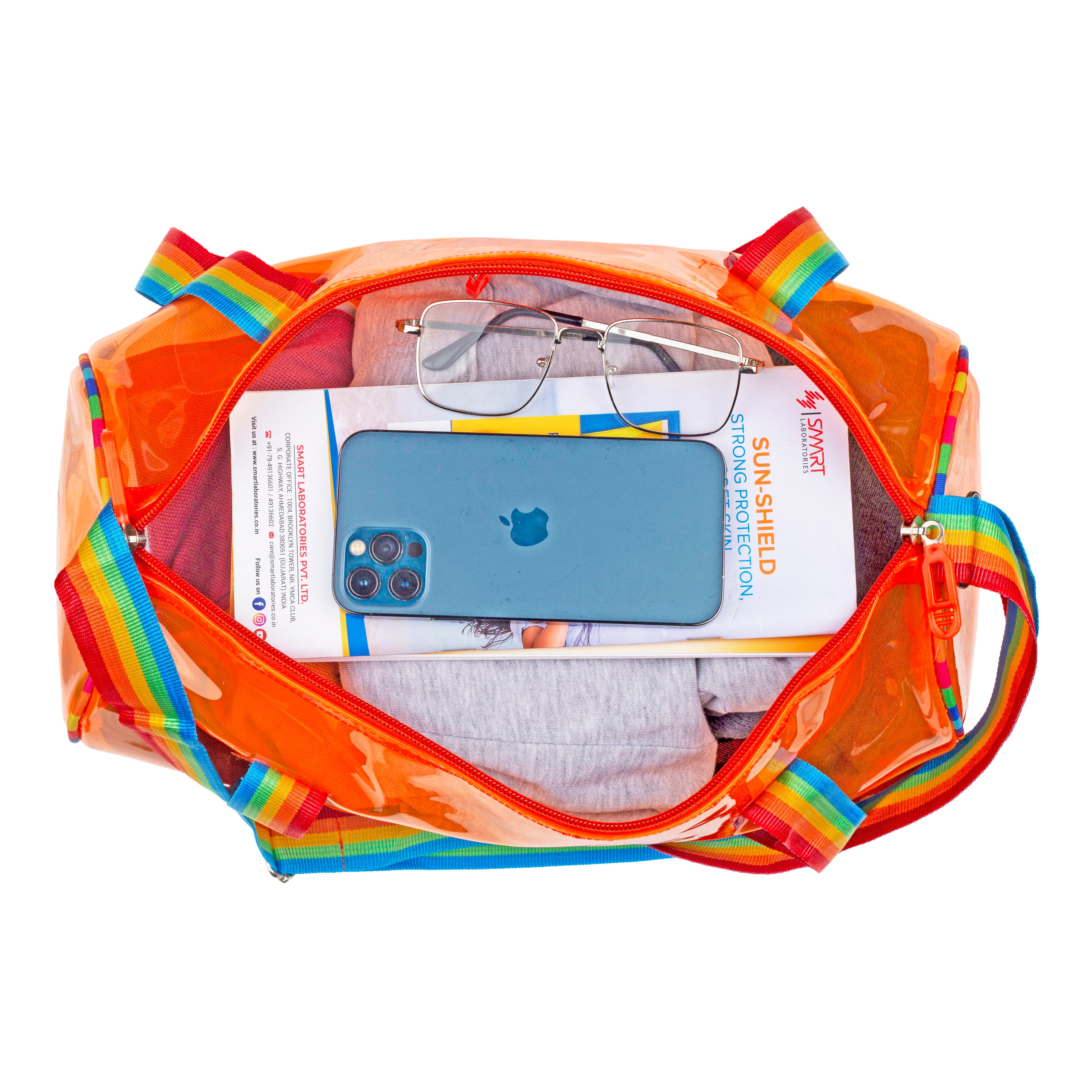Echo Boomers See-Through Jelly Duffle –  Transparent Bag with Rainbow Handles | Trendy Handbag for School, Gym, Travel, Beach