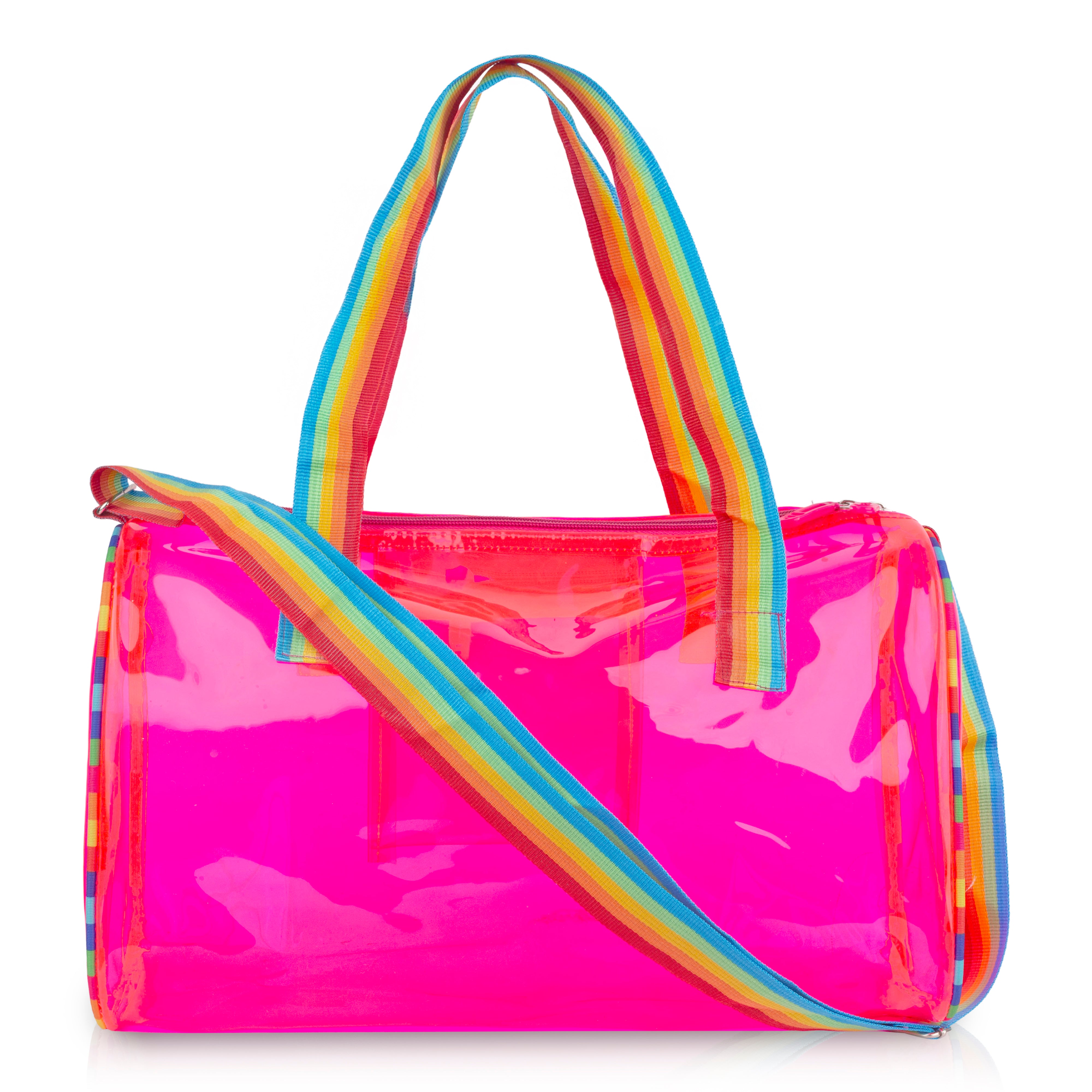 Echo Boomers See-Through Jelly Duffle –  Transparent Bag with Rainbow Handles | Trendy Handbag for School, Gym, Travel, Beach