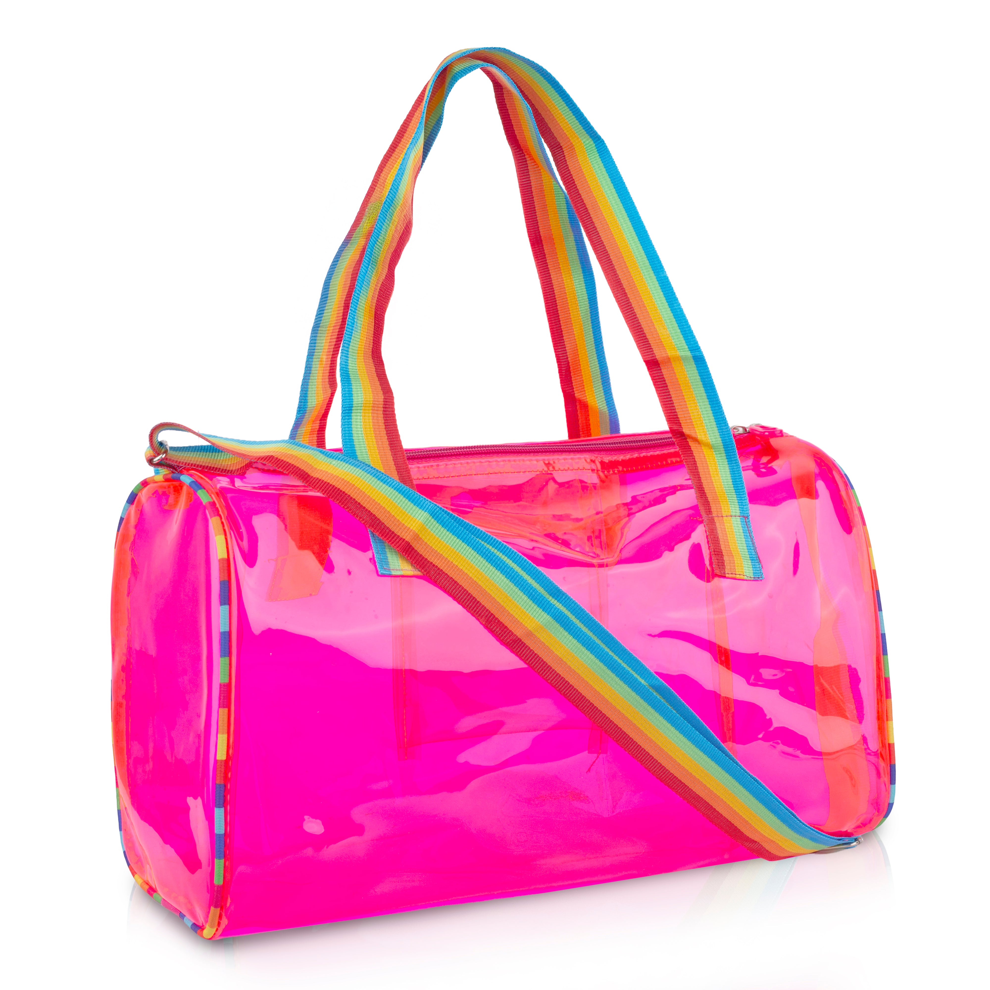Echo Boomers See-Through Jelly Duffle –  Transparent Bag with Rainbow Handles | Trendy Handbag for School, Gym, Travel, Beach