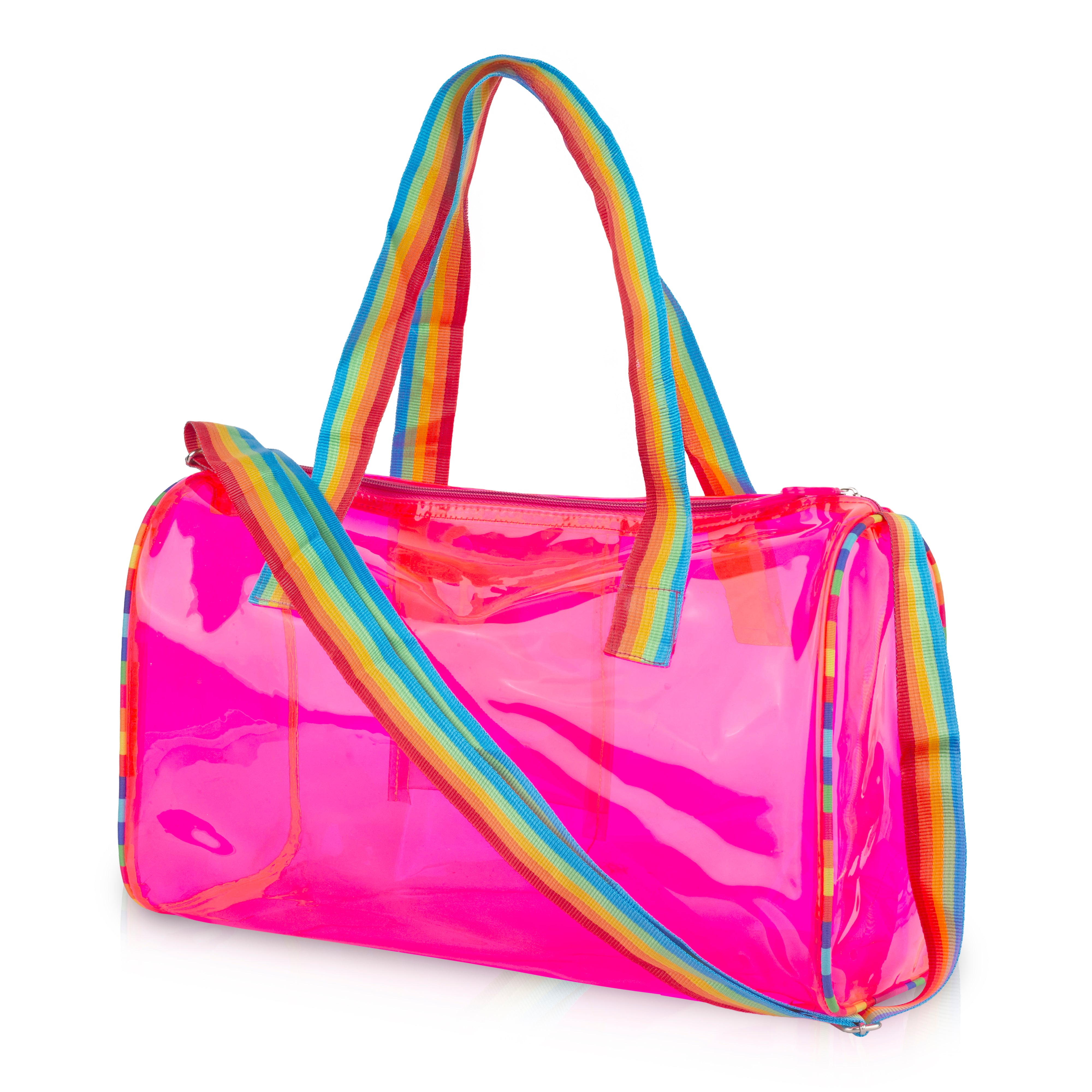 Echo Boomers See-Through Jelly Duffle –  Transparent Bag with Rainbow Handles | Trendy Handbag for School, Gym, Travel, Beach