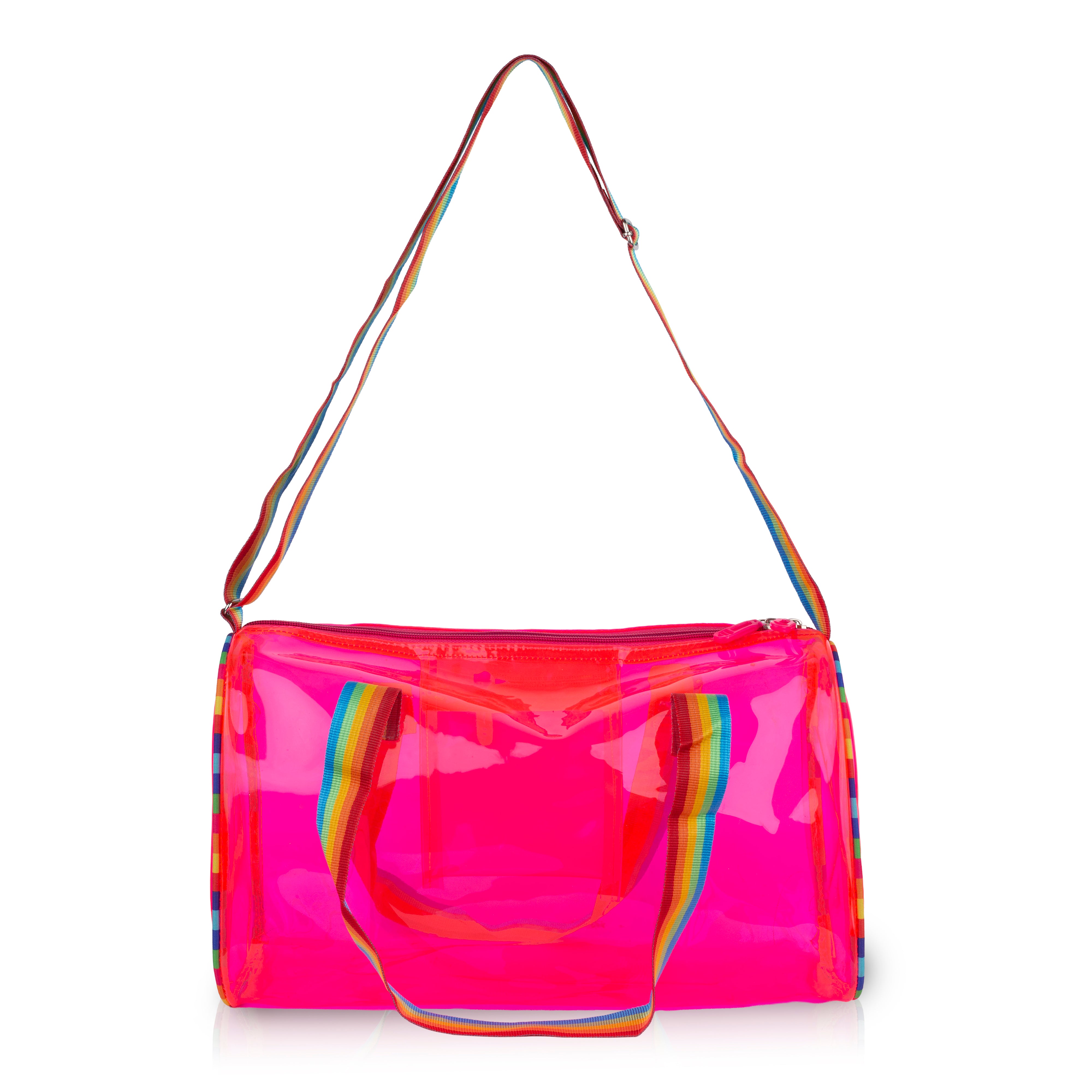 Echo Boomers See-Through Jelly Duffle –  Transparent Bag with Rainbow Handles | Trendy Handbag for School, Gym, Travel, Beach