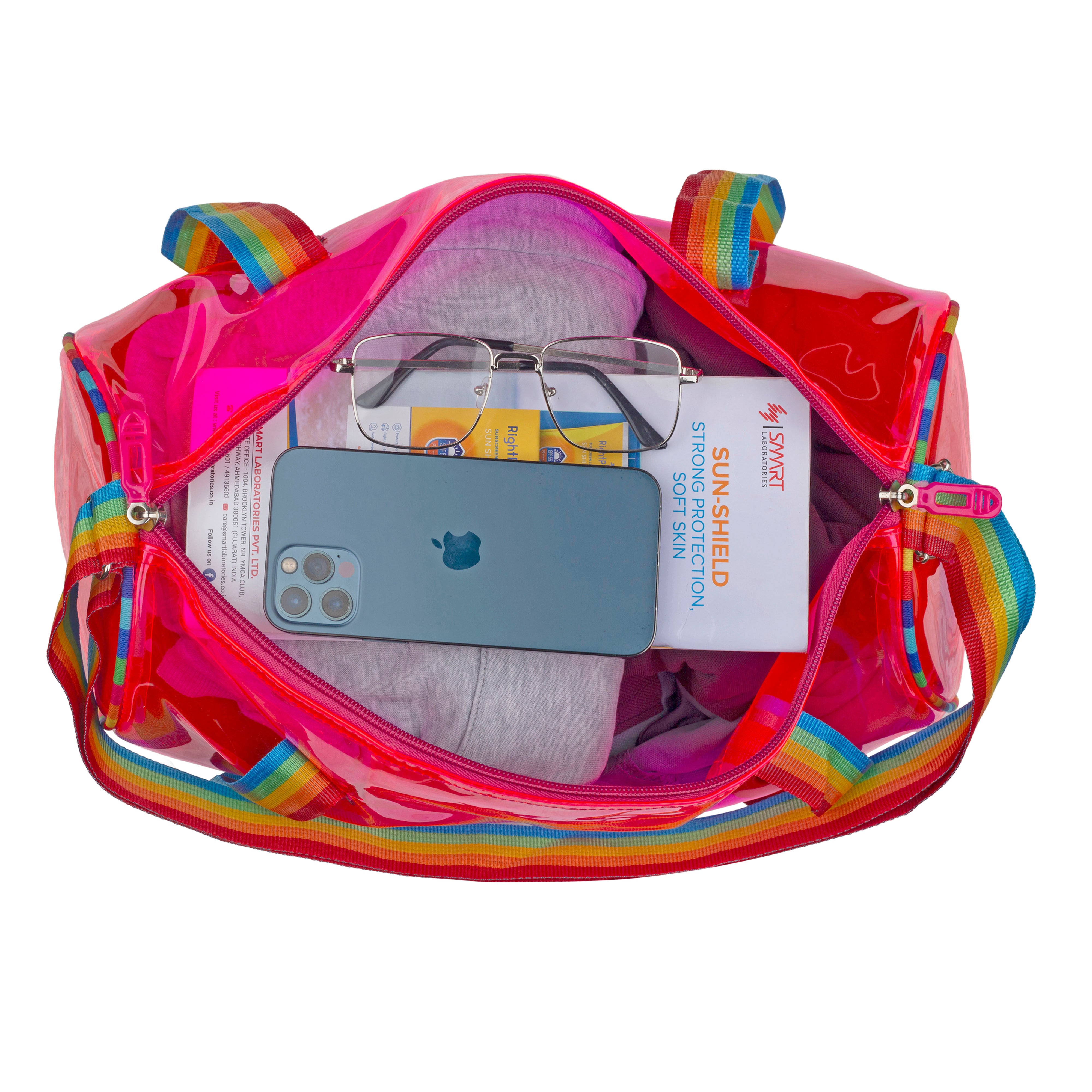 Echo Boomers See-Through Jelly Duffle –  Transparent Bag with Rainbow Handles | Trendy Handbag for School, Gym, Travel, Beach