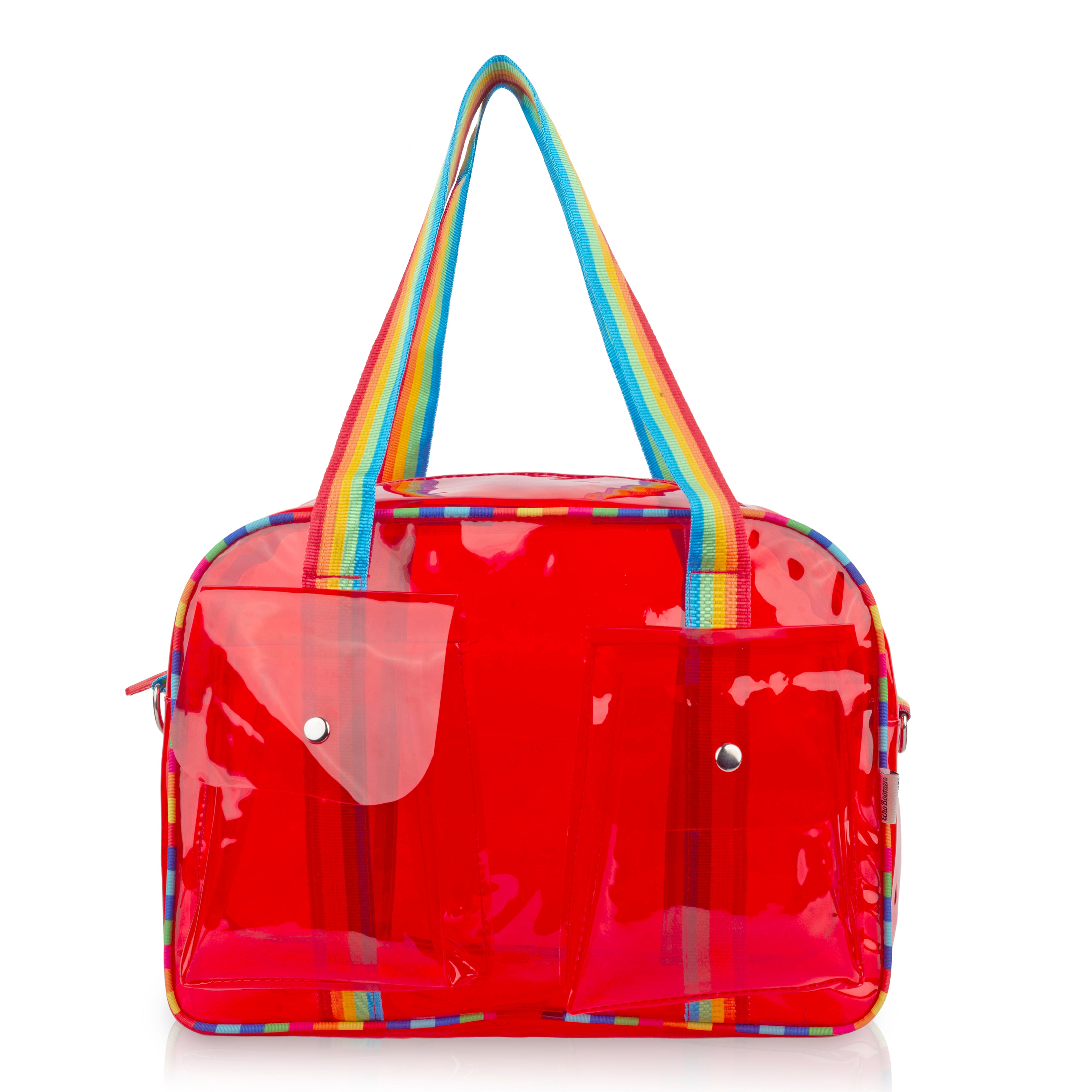 Echo Boomers Unisex Transparent Jelly Duffle Bag – Trendy  Travel Tote with Rainbow Straps & Dual Front Pockets – Fashion Gym, College & Weekend Bag
