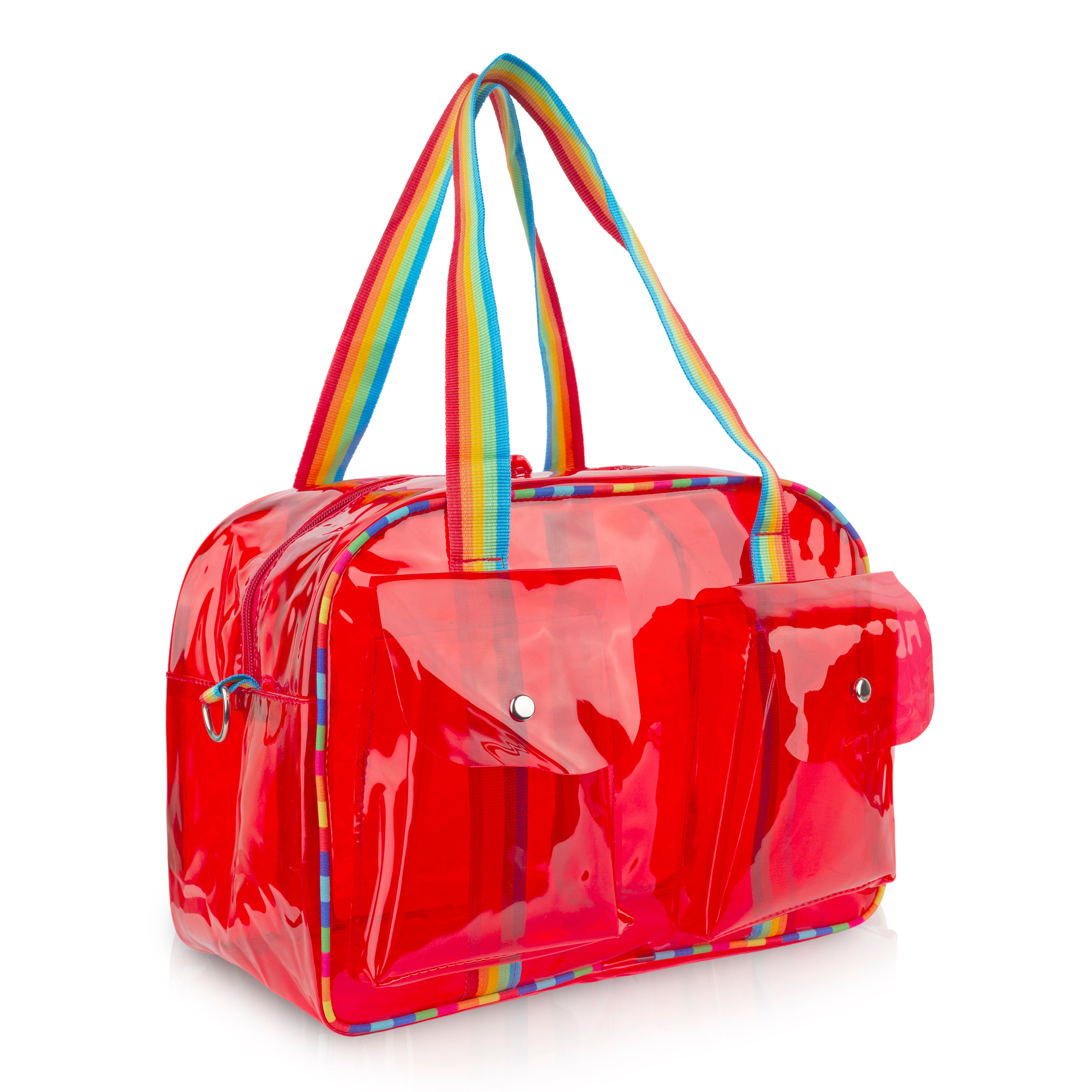 Echo Boomers Unisex Transparent Jelly Duffle Bag – Trendy  Travel Tote with Rainbow Straps & Dual Front Pockets – Fashion Gym, College & Weekend Bag