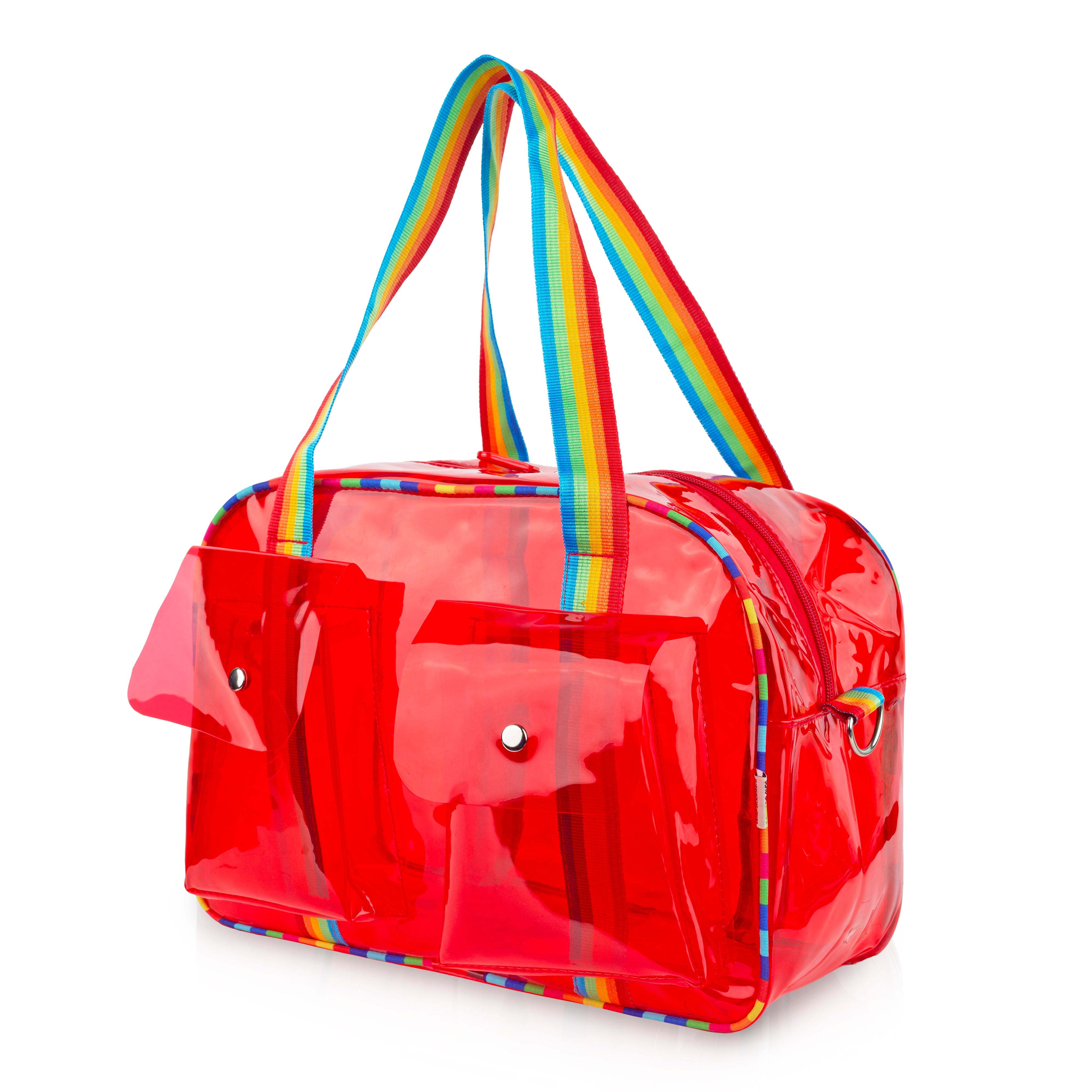 Echo Boomers Unisex Transparent Jelly Duffle Bag – Trendy  Travel Tote with Rainbow Straps & Dual Front Pockets – Fashion Gym, College & Weekend Bag