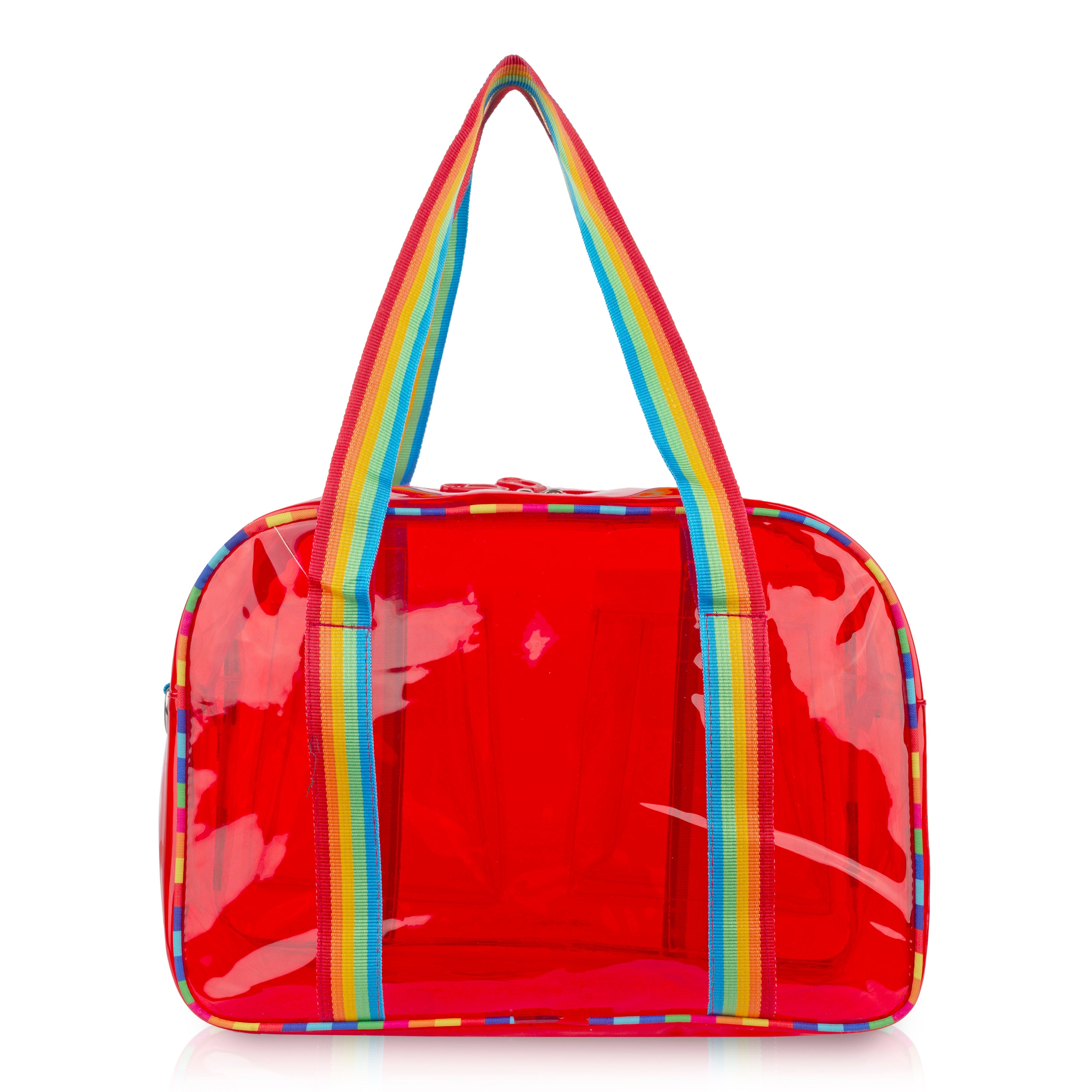 Echo Boomers Unisex Transparent Jelly Duffle Bag – Trendy  Travel Tote with Rainbow Straps & Dual Front Pockets – Fashion Gym, College & Weekend Bag