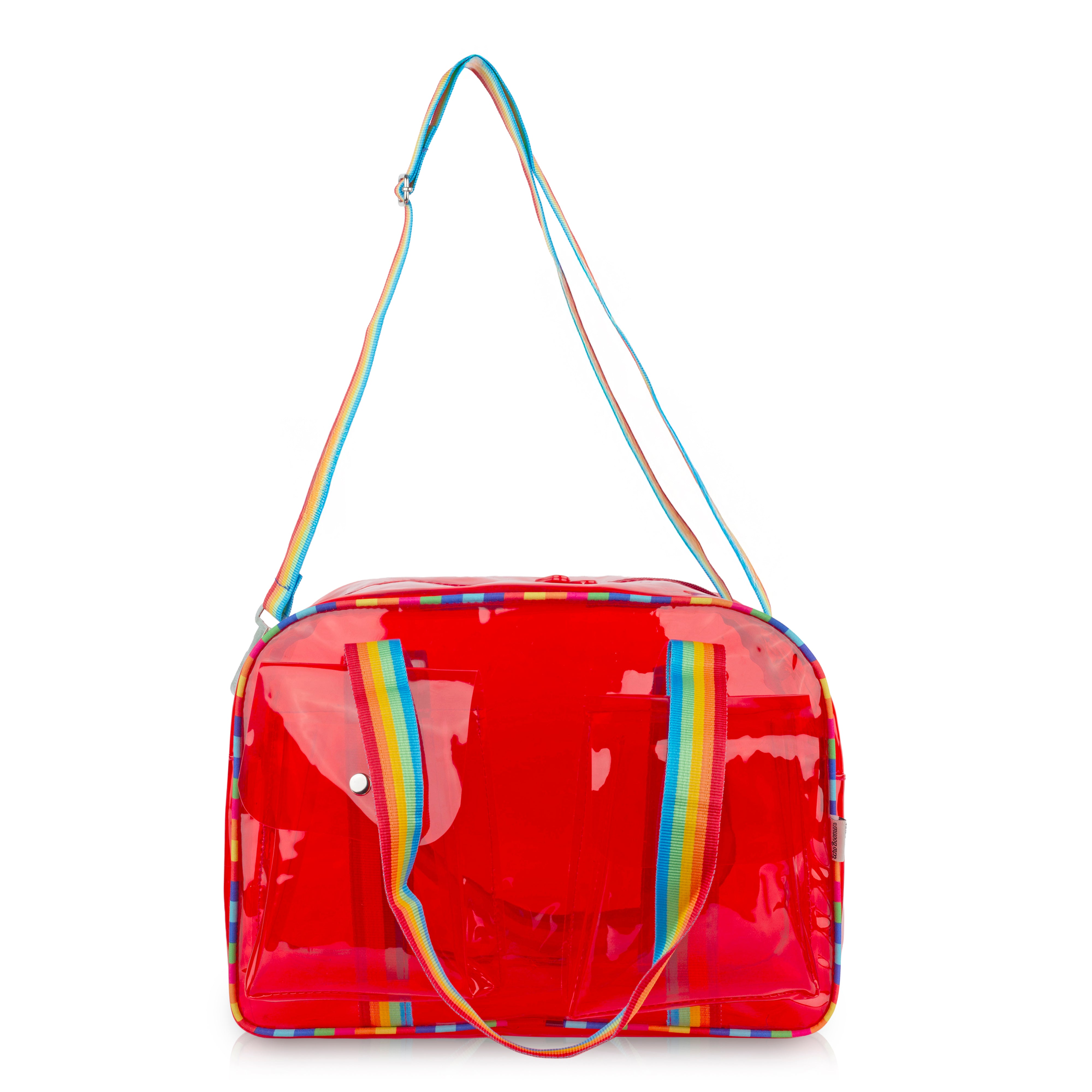 Echo Boomers Unisex Transparent Jelly Duffle Bag – Trendy  Travel Tote with Rainbow Straps & Dual Front Pockets – Fashion Gym, College & Weekend Bag
