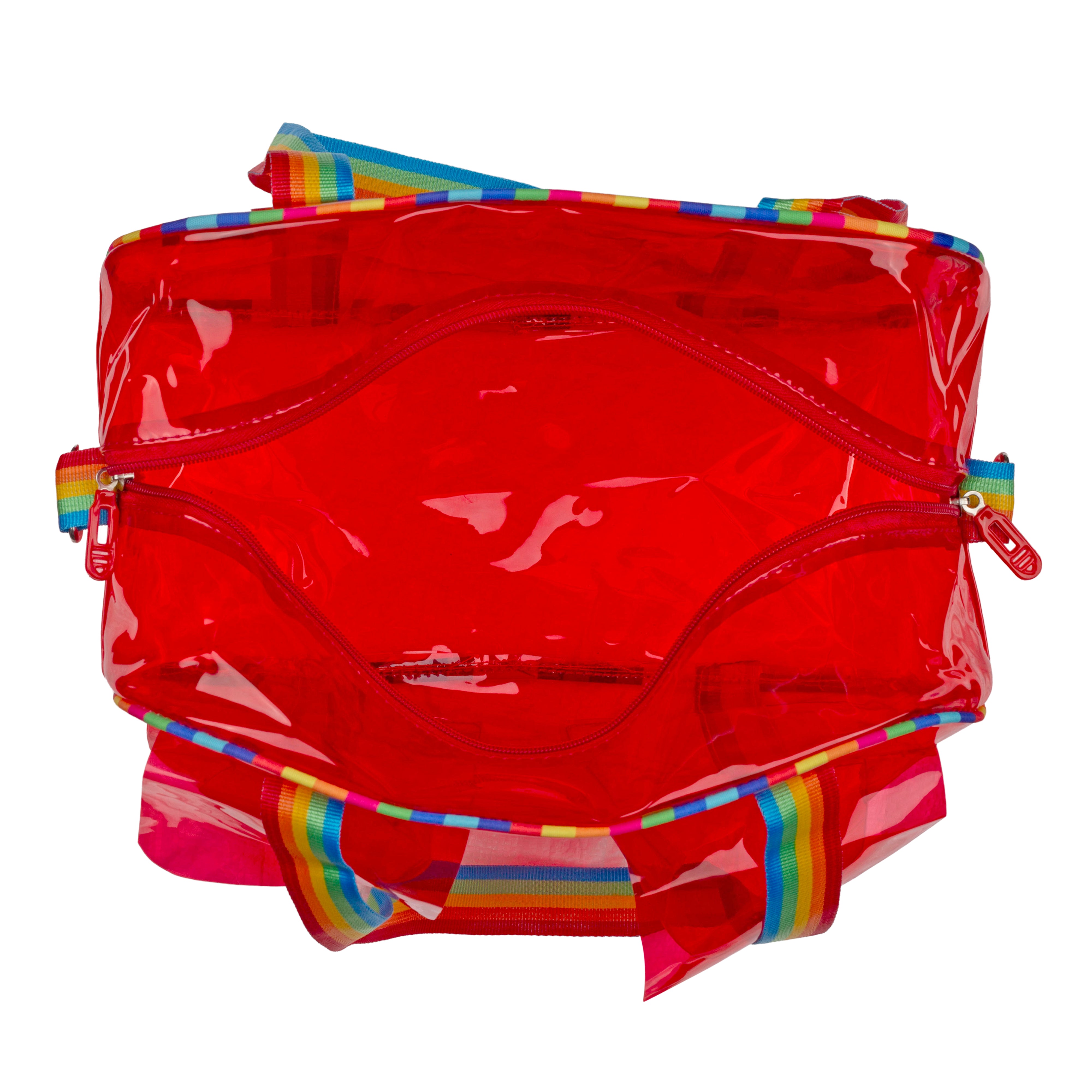 Echo Boomers Unisex Transparent Jelly Duffle Bag – Trendy  Travel Tote with Rainbow Straps & Dual Front Pockets – Fashion Gym, College & Weekend Bag