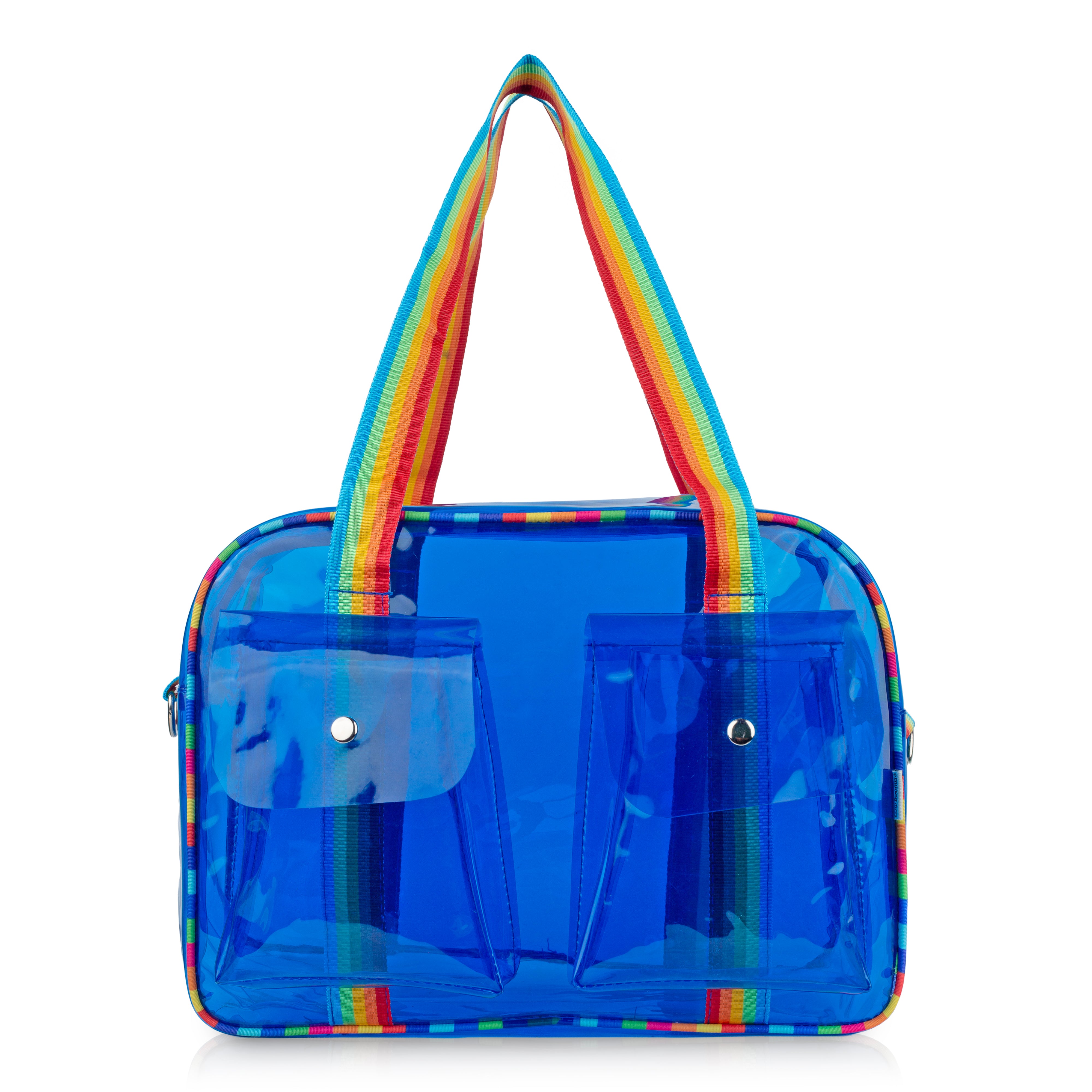 Echo Boomers Unisex Transparent Jelly Duffle Bag – Trendy  Travel Tote with Rainbow Straps & Dual Front Pockets – Fashion Gym, College & Weekend Bag