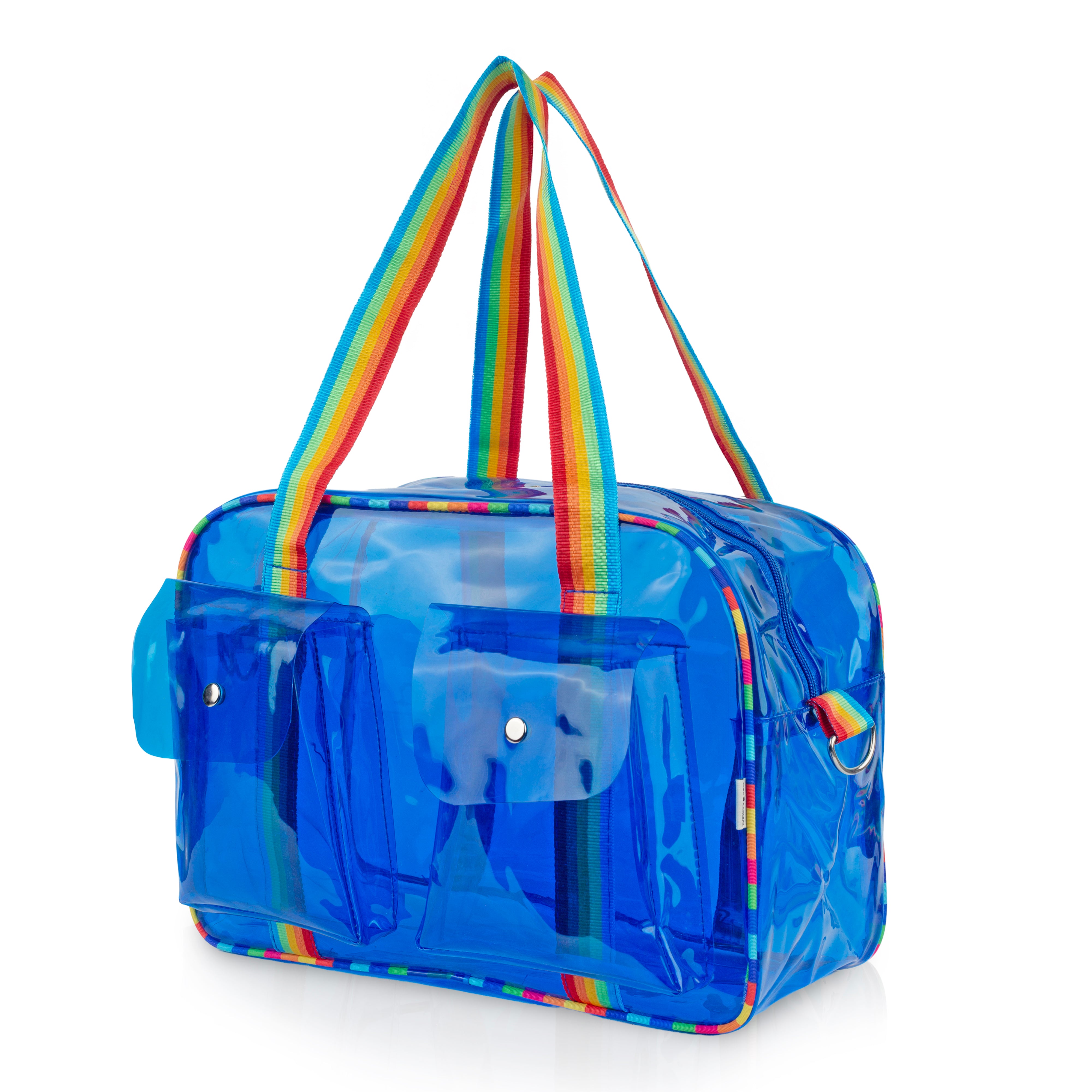 Echo Boomers Unisex Transparent Jelly Duffle Bag – Trendy  Travel Tote with Rainbow Straps & Dual Front Pockets – Fashion Gym, College & Weekend Bag