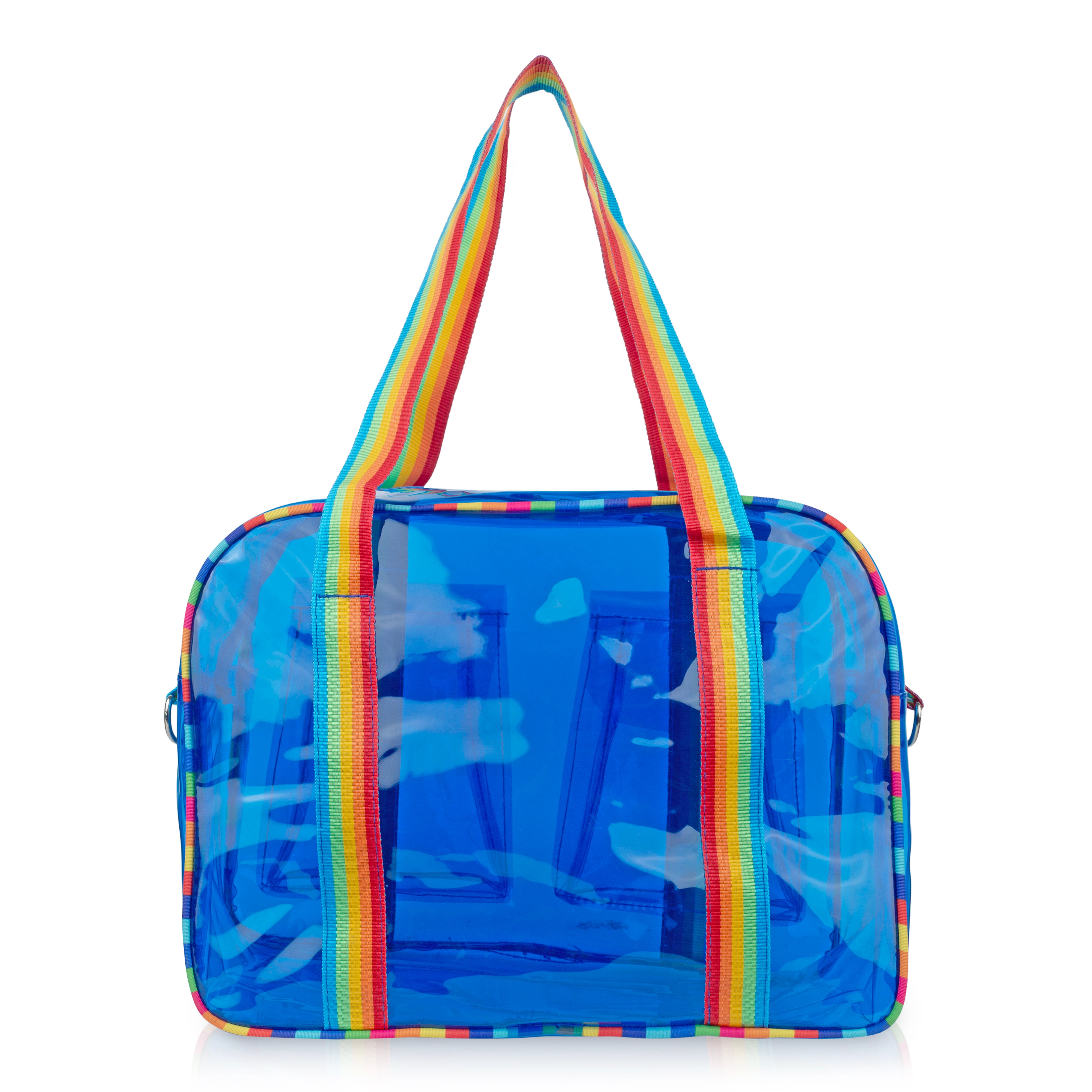 Echo Boomers Unisex Transparent Jelly Duffle Bag – Trendy  Travel Tote with Rainbow Straps & Dual Front Pockets – Fashion Gym, College & Weekend Bag
