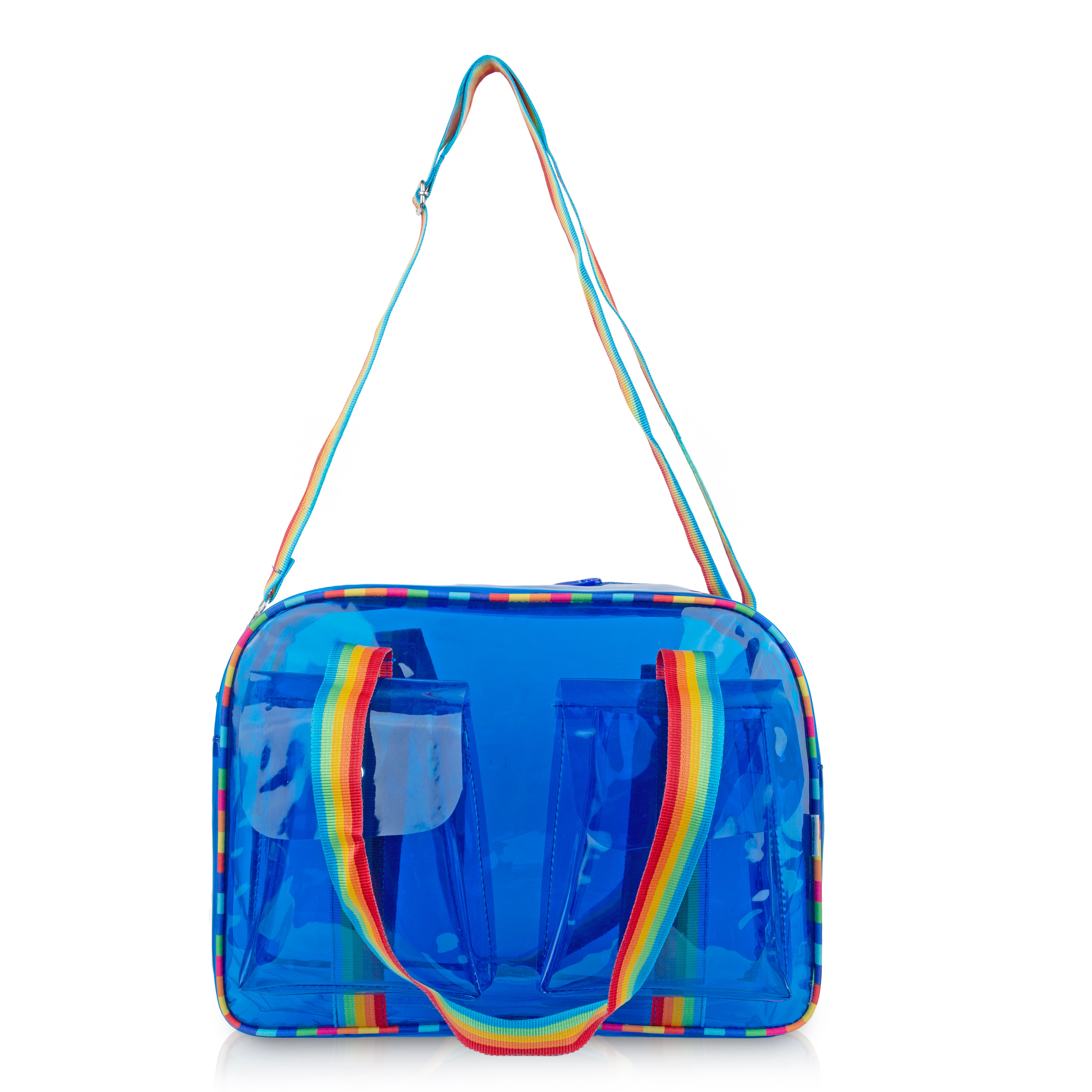 Echo Boomers Unisex Transparent Jelly Duffle Bag – Trendy  Travel Tote with Rainbow Straps & Dual Front Pockets – Fashion Gym, College & Weekend Bag