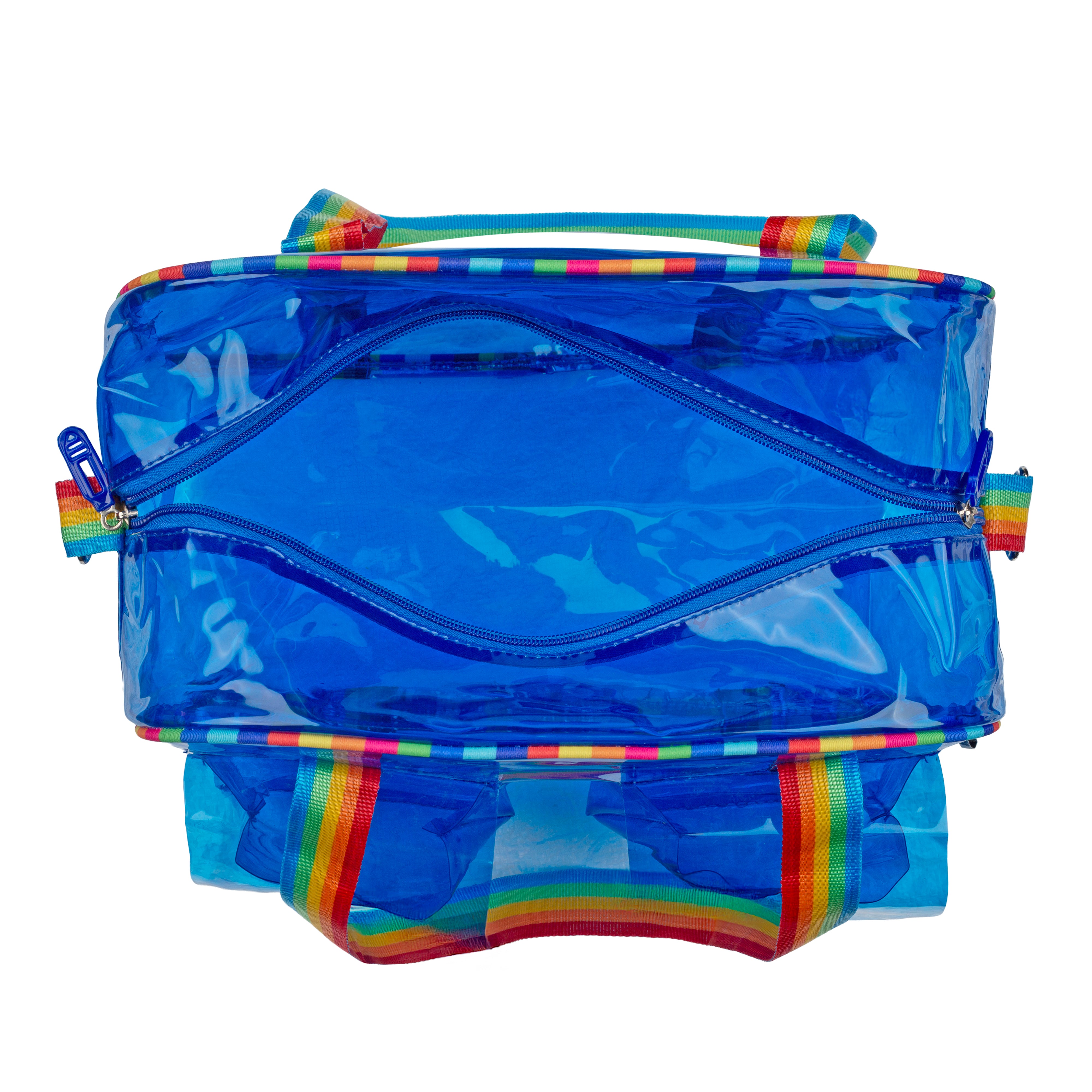 Echo Boomers Unisex Transparent Jelly Duffle Bag – Trendy  Travel Tote with Rainbow Straps & Dual Front Pockets – Fashion Gym, College & Weekend Bag