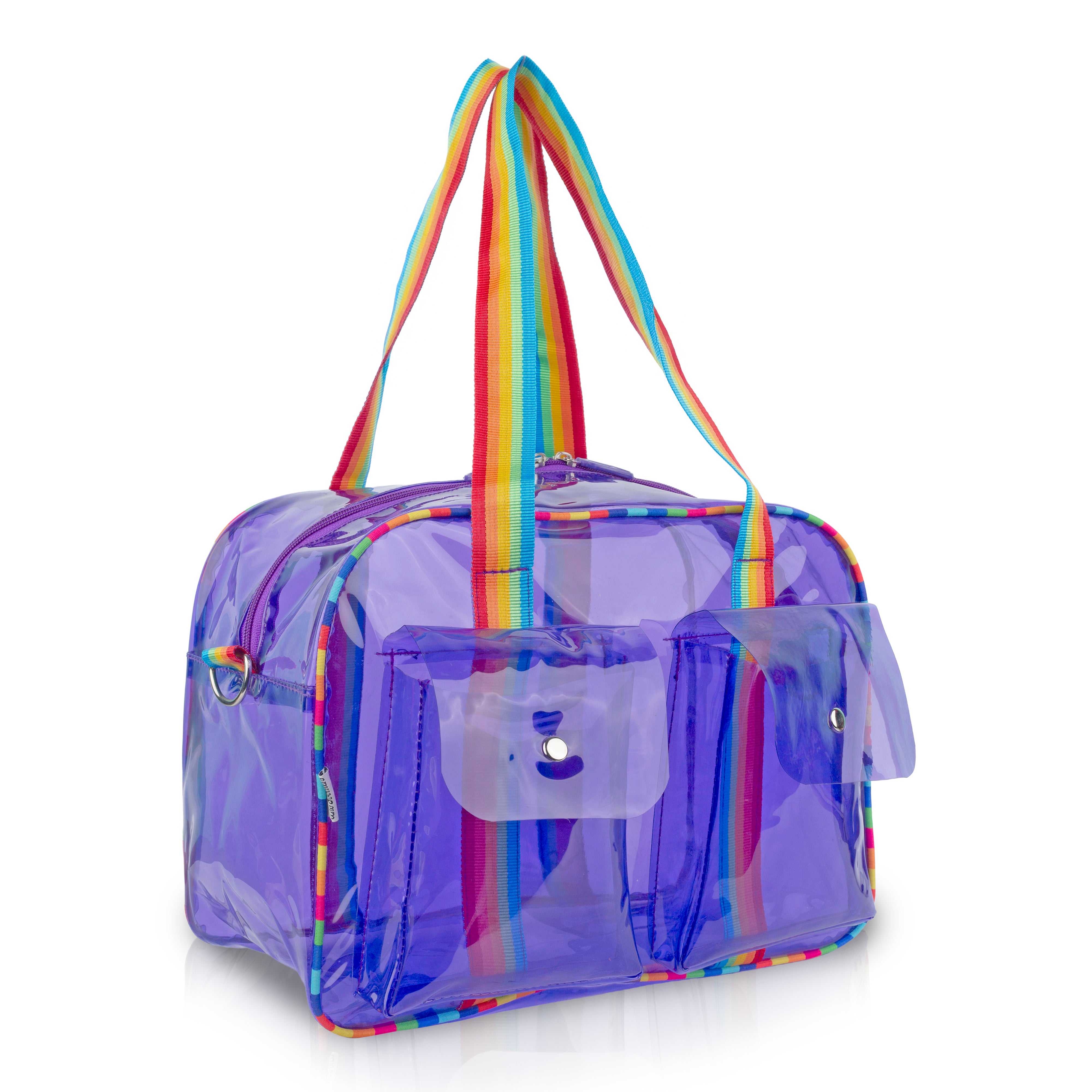 Echo Boomers Unisex Transparent Jelly Duffle Bag – Trendy  Travel Tote with Rainbow Straps & Dual Front Pockets – Fashion Gym, College & Weekend Bag