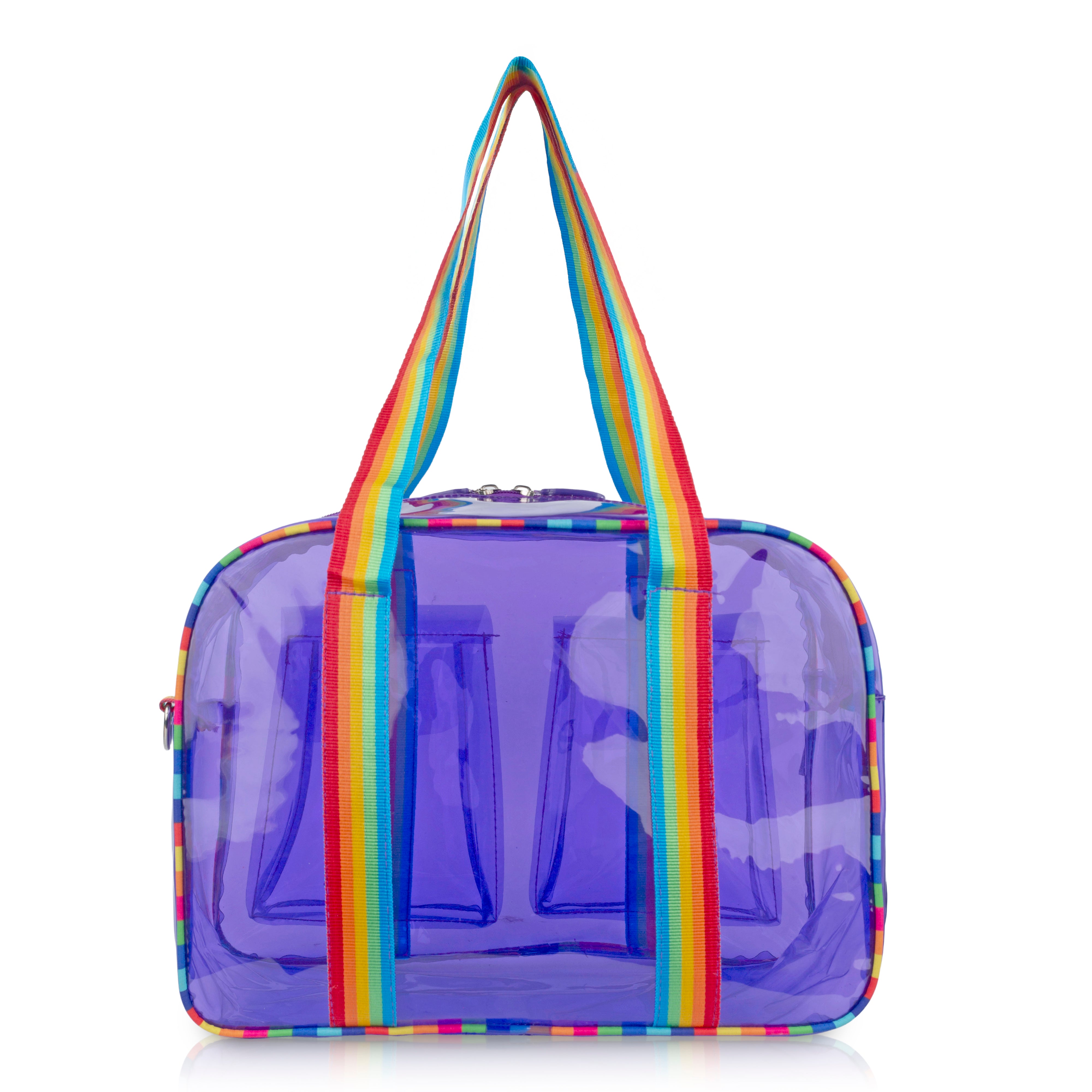 Echo Boomers Unisex Transparent Jelly Duffle Bag – Trendy  Travel Tote with Rainbow Straps & Dual Front Pockets – Fashion Gym, College & Weekend Bag