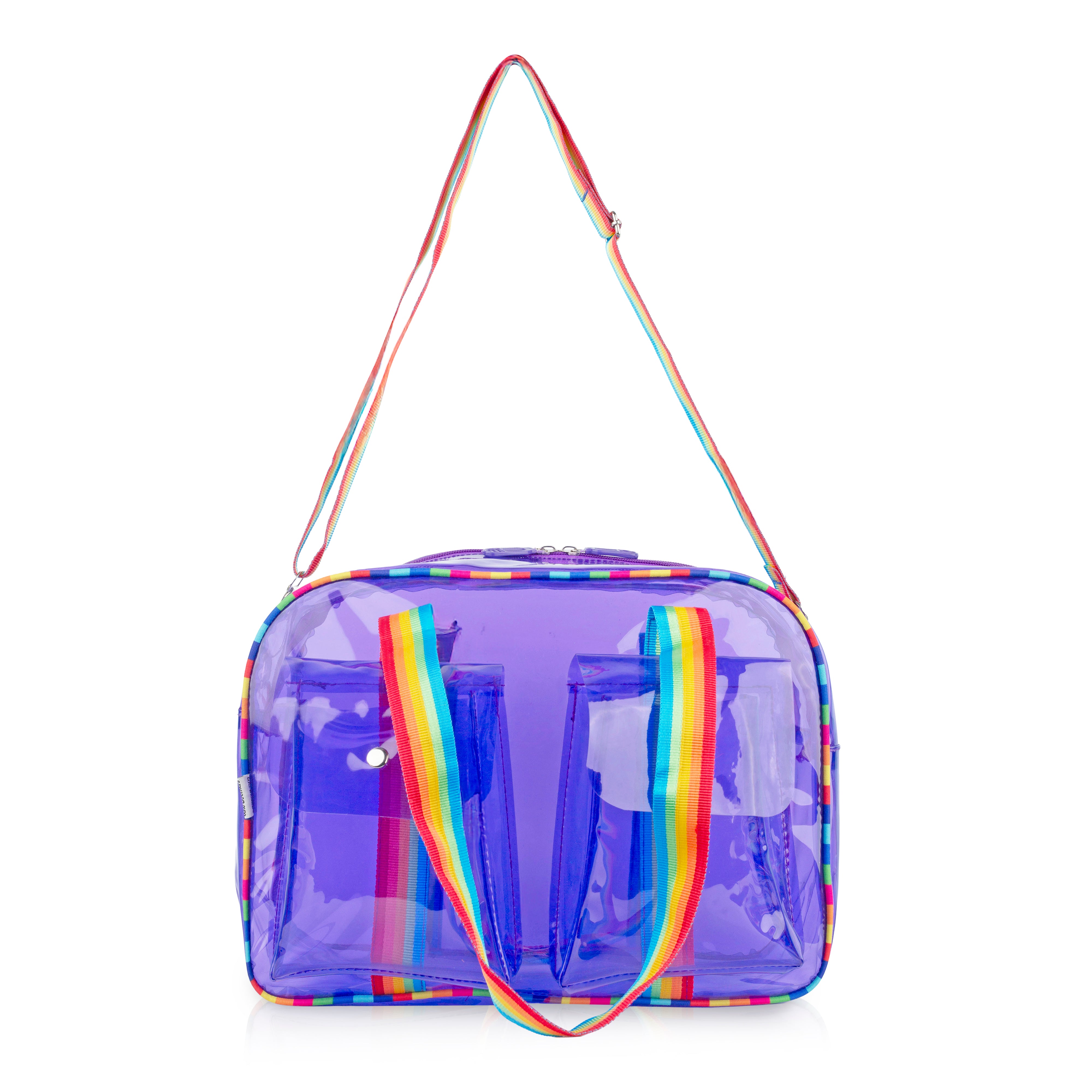 Echo Boomers Unisex Transparent Jelly Duffle Bag – Trendy  Travel Tote with Rainbow Straps & Dual Front Pockets – Fashion Gym, College & Weekend Bag