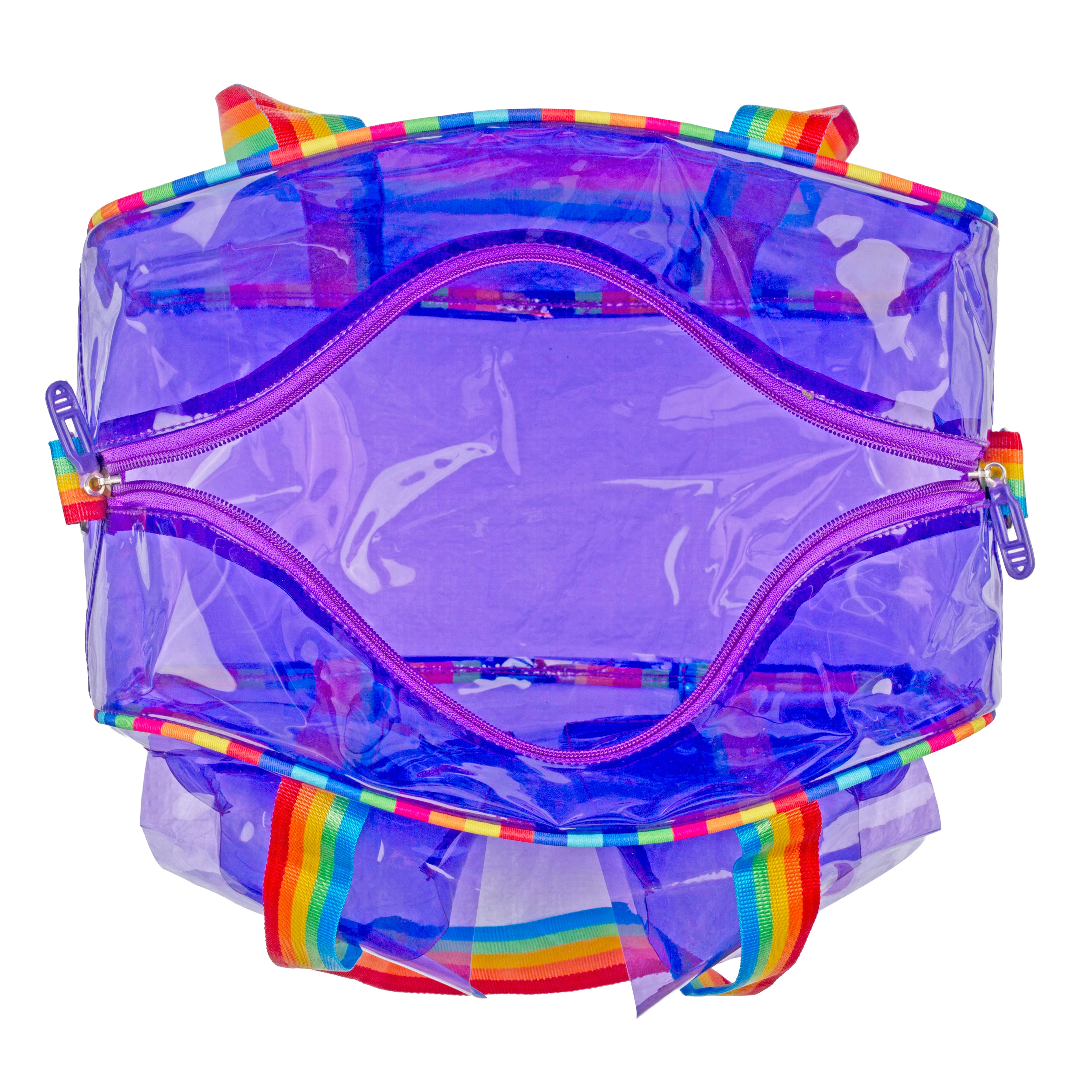 Echo Boomers Unisex Transparent Jelly Duffle Bag – Trendy  Travel Tote with Rainbow Straps & Dual Front Pockets – Fashion Gym, College & Weekend Bag