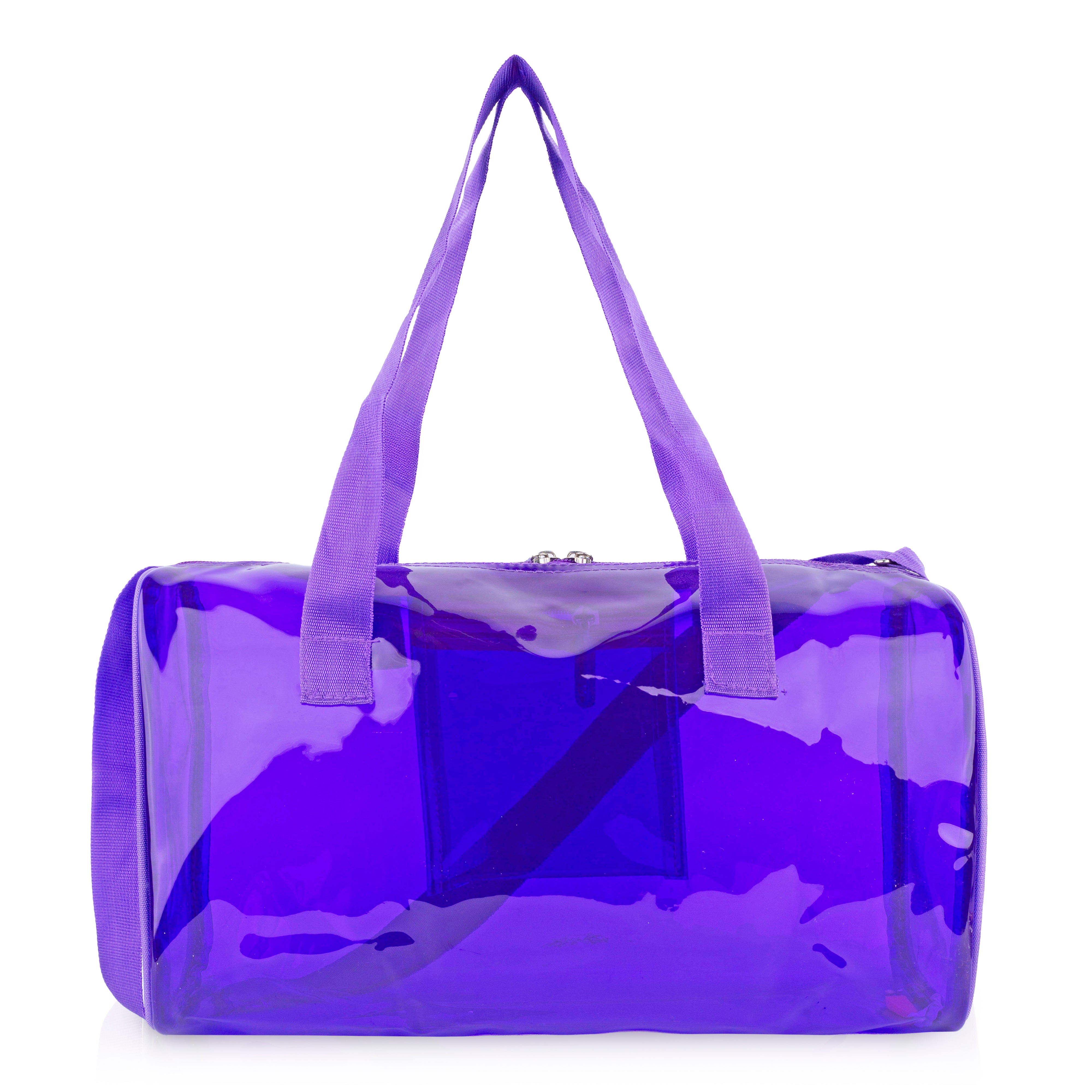 Echo Boomers Bold Blue Transparent Jelly Duffle Bag with Matching Pouch | 50 GSM Waterproof PVC Travel Gym Tote | Lightweight Shoulder Handbag for Women, Girls, College, Sports & Weekend Trips