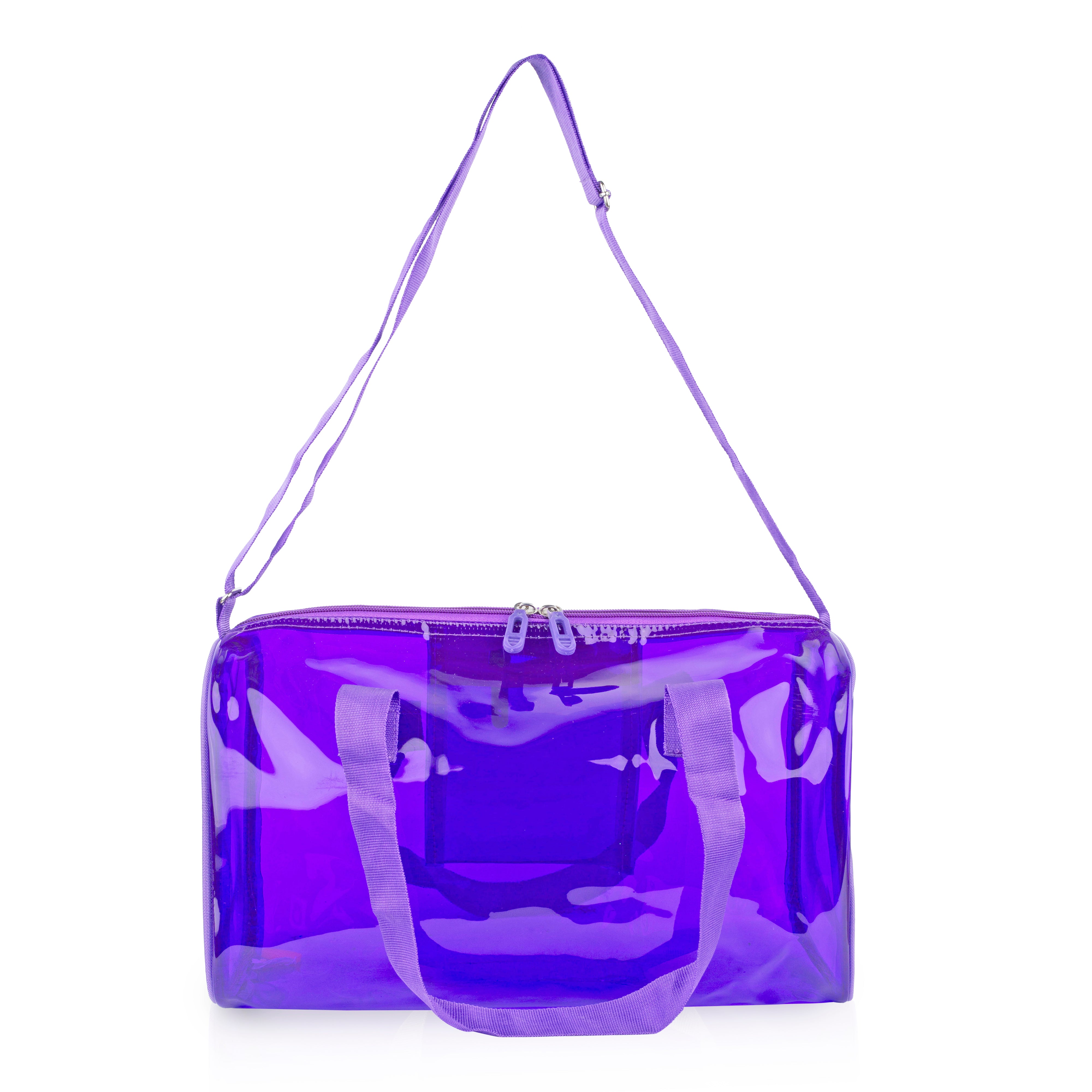 Echo Boomers Bold Blue Transparent Jelly Duffle Bag with Matching Pouch | 50 GSM Waterproof PVC Travel Gym Tote | Lightweight Shoulder Handbag for Women, Girls, College, Sports & Weekend Trips