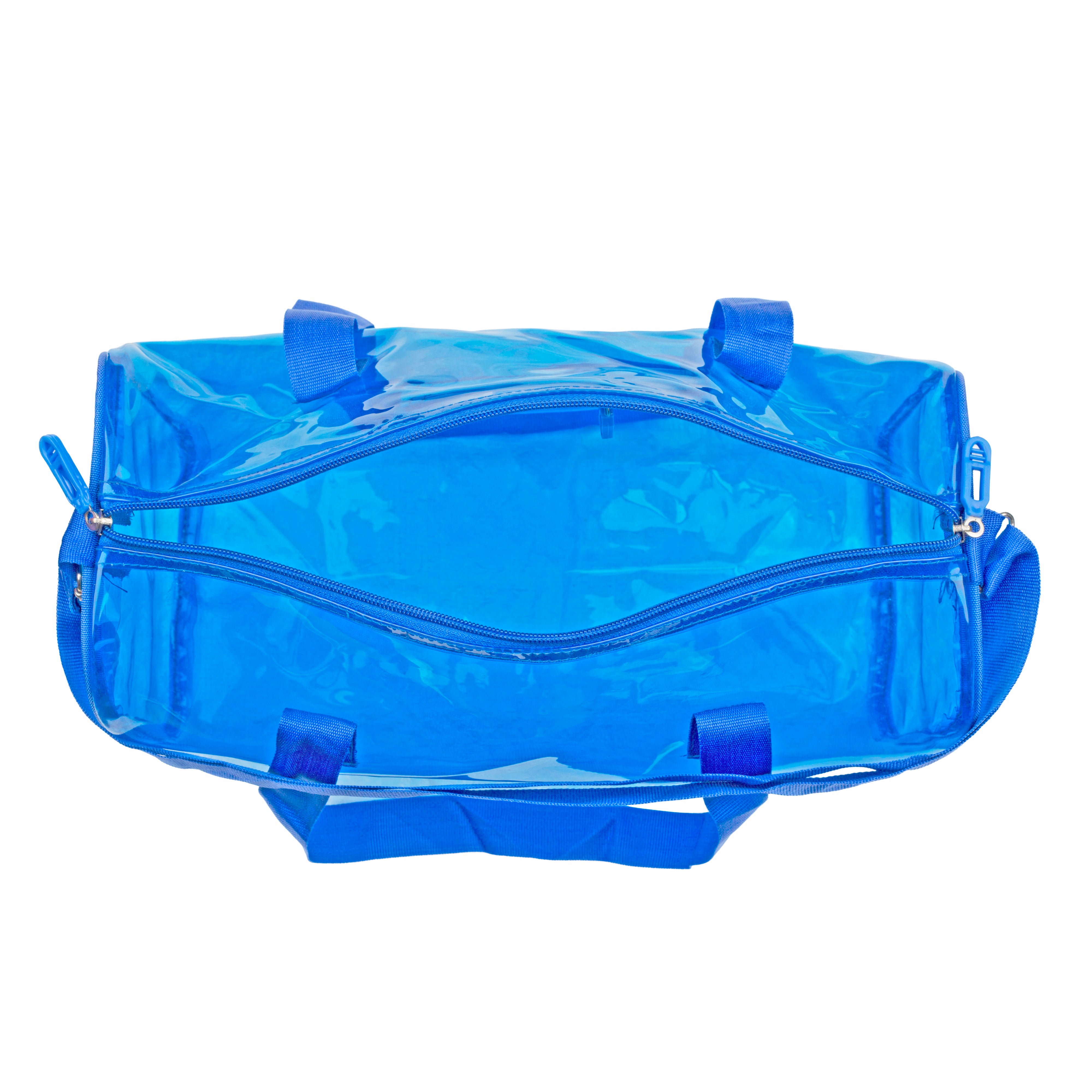 Echo Boomers Bold Blue Transparent Jelly Duffle Bag with Matching Pouch | 50 GSM Waterproof PVC Travel Gym Tote | Lightweight Shoulder Handbag for Women, Girls, College, Sports & Weekend Trips