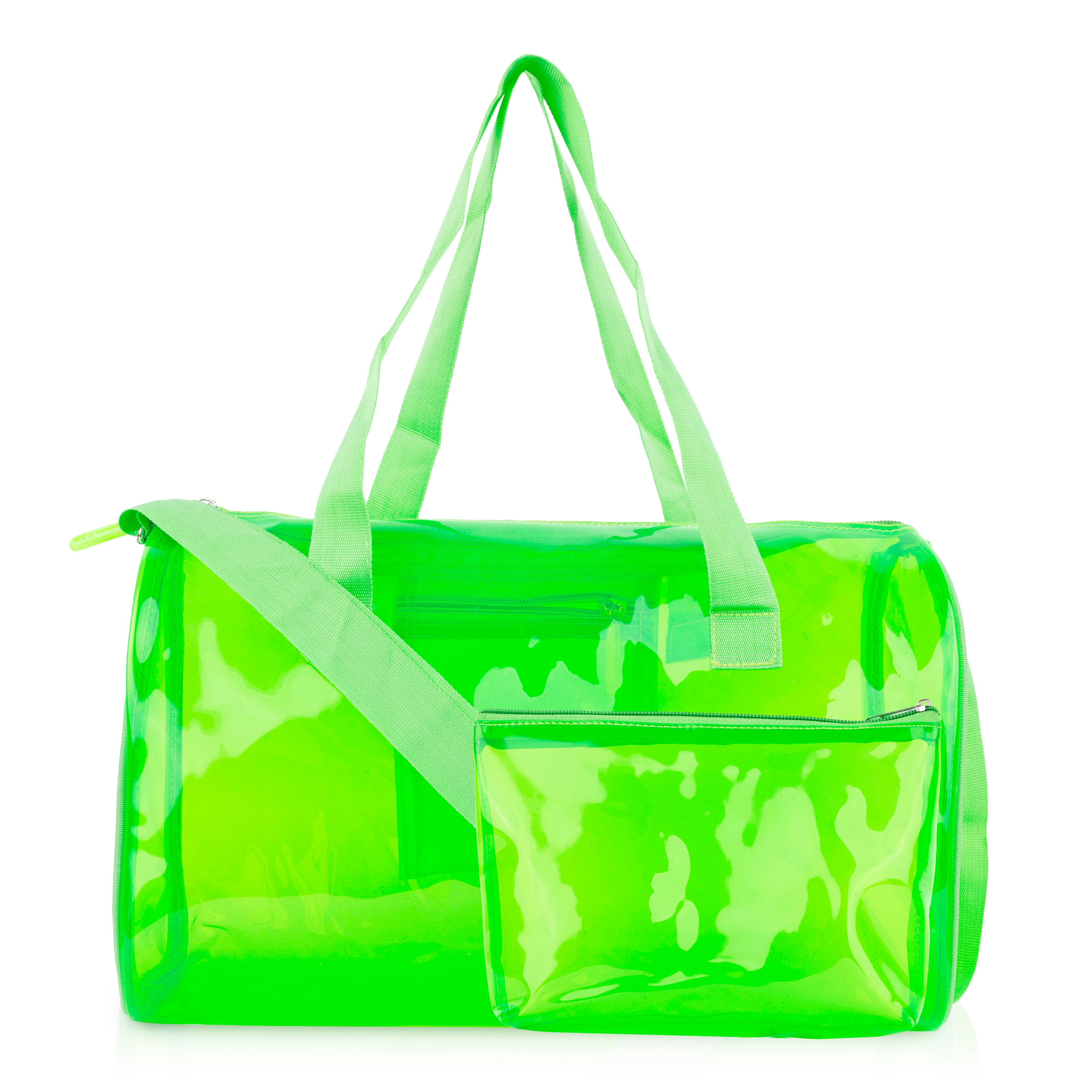 Echo Boomers Bold Blue Transparent Jelly Duffle Bag with Matching Pouch | 50 GSM Waterproof PVC Travel Gym Tote | Lightweight Shoulder Handbag for Women, Girls, College, Sports & Weekend Trips