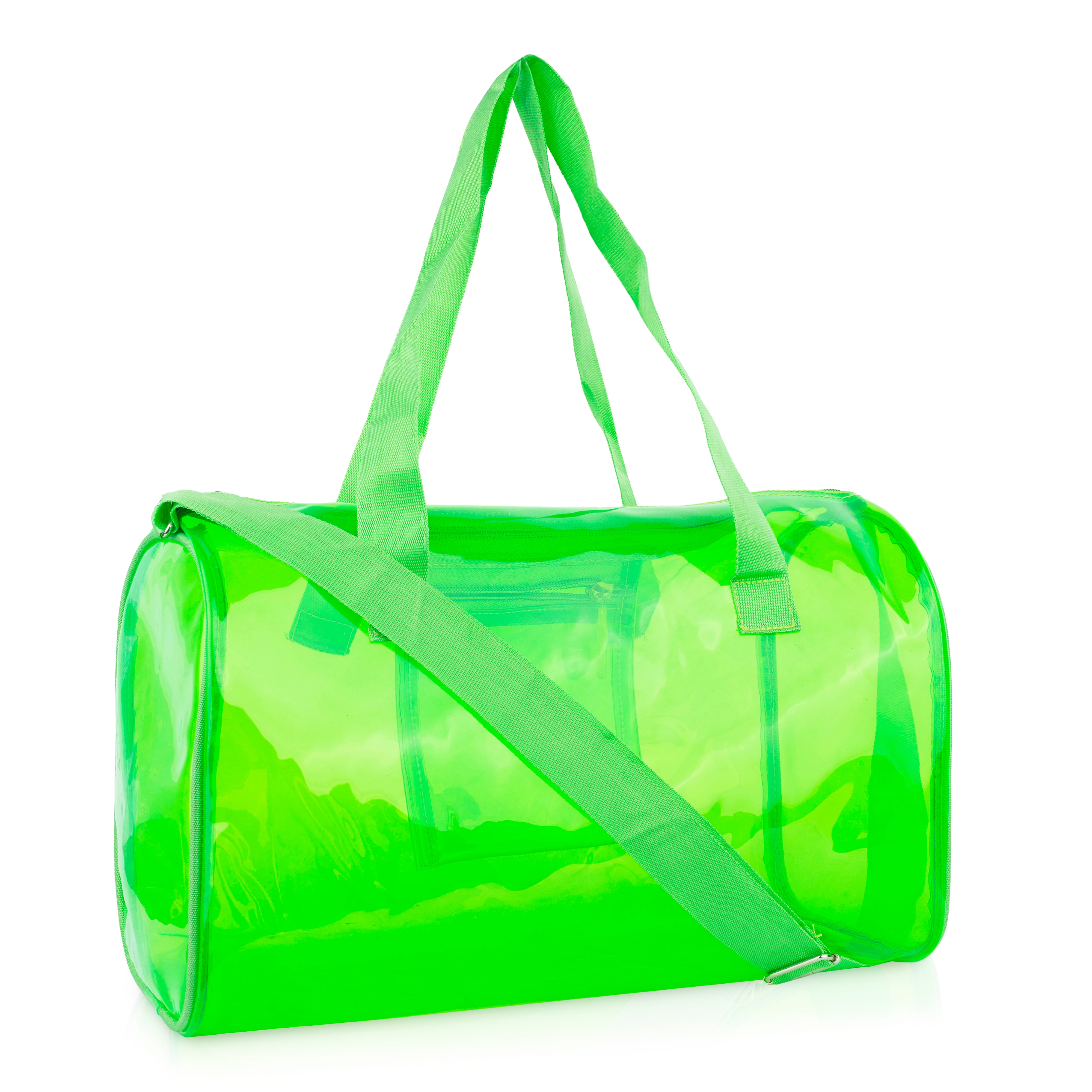 Echo Boomers Bold Blue Transparent Jelly Duffle Bag with Matching Pouch | 50 GSM Waterproof PVC Travel Gym Tote | Lightweight Shoulder Handbag for Women, Girls, College, Sports & Weekend Trips