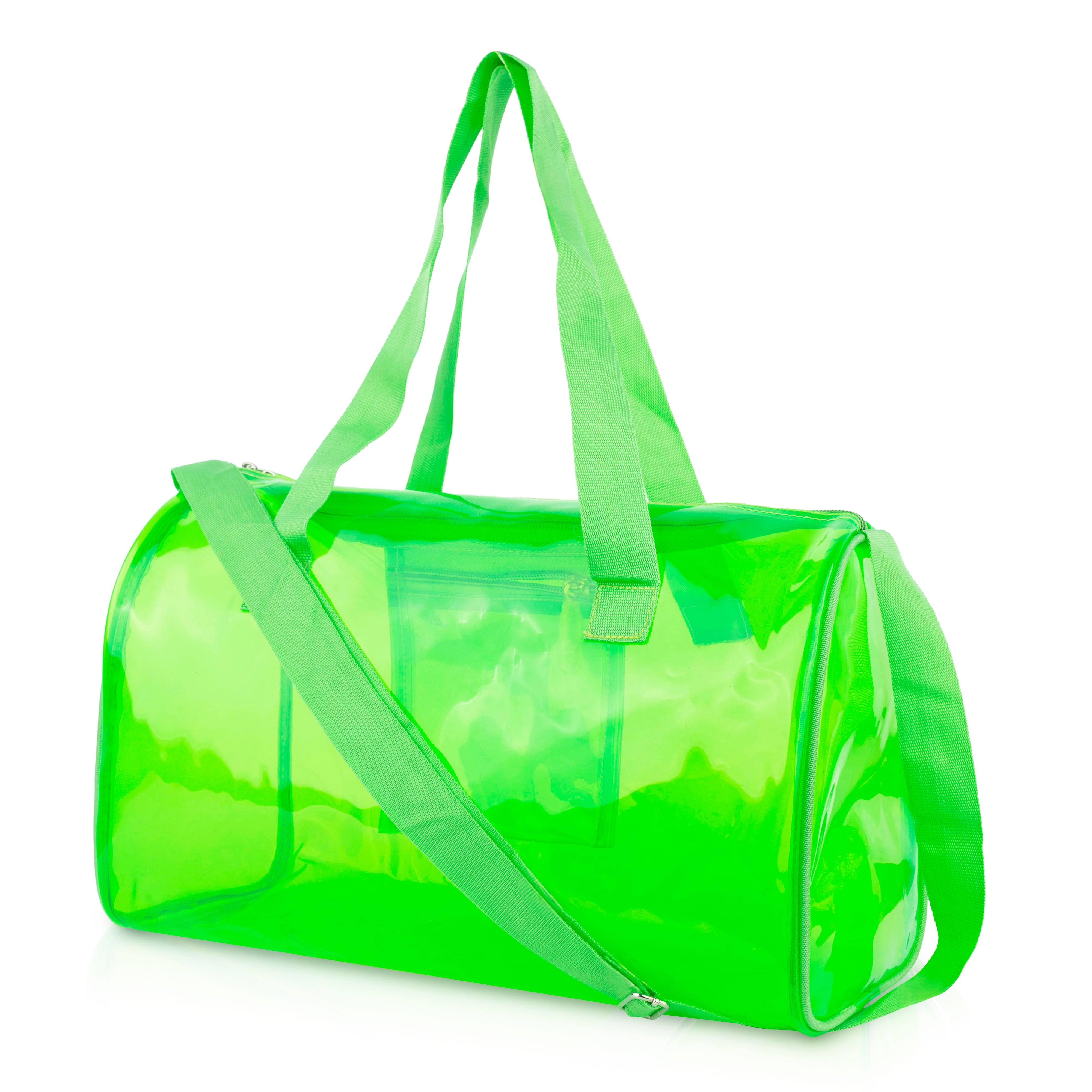 Echo Boomers Bold Blue Transparent Jelly Duffle Bag with Matching Pouch | 50 GSM Waterproof PVC Travel Gym Tote | Lightweight Shoulder Handbag for Women, Girls, College, Sports & Weekend Trips
