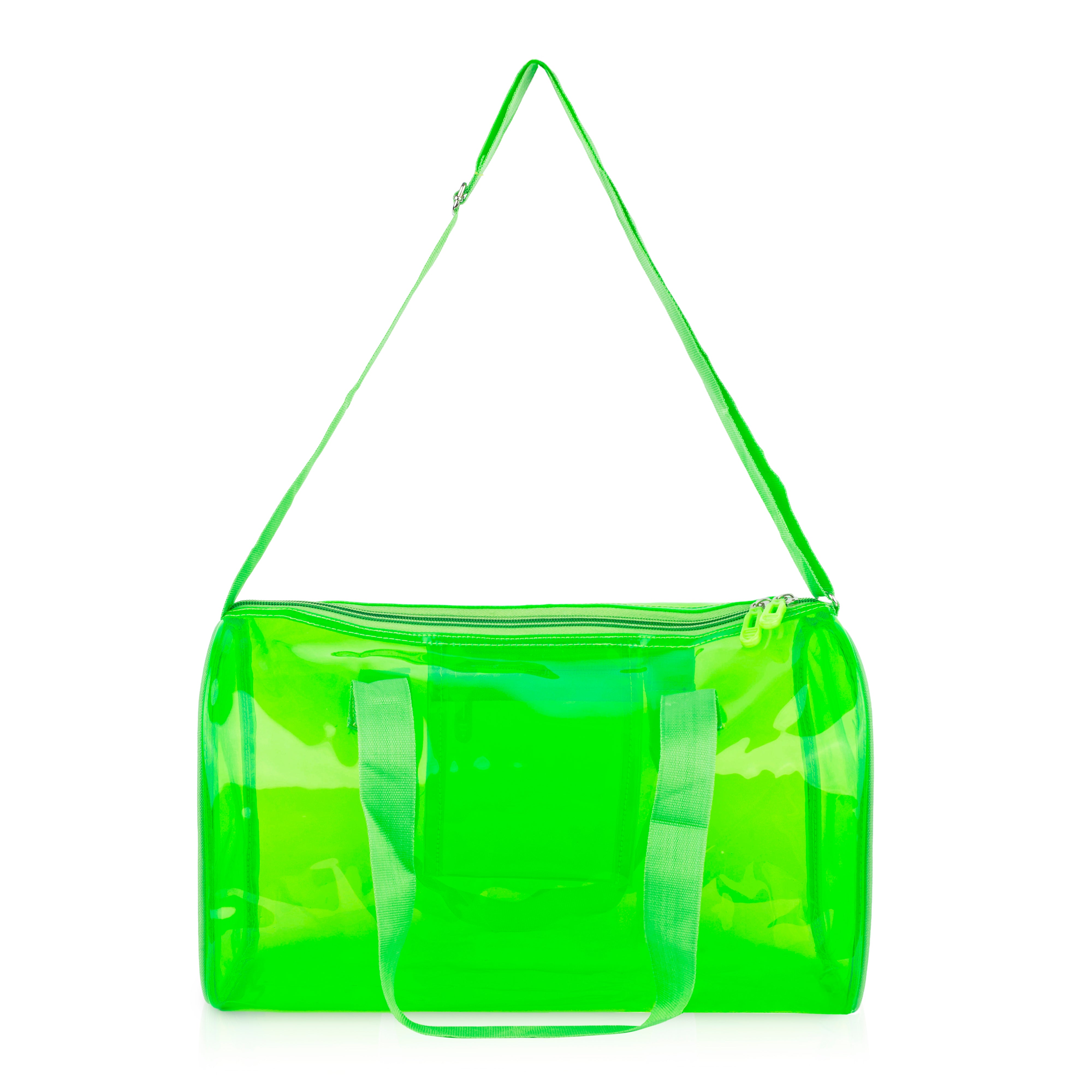 Echo Boomers Bold Blue Transparent Jelly Duffle Bag with Matching Pouch | 50 GSM Waterproof PVC Travel Gym Tote | Lightweight Shoulder Handbag for Women, Girls, College, Sports & Weekend Trips