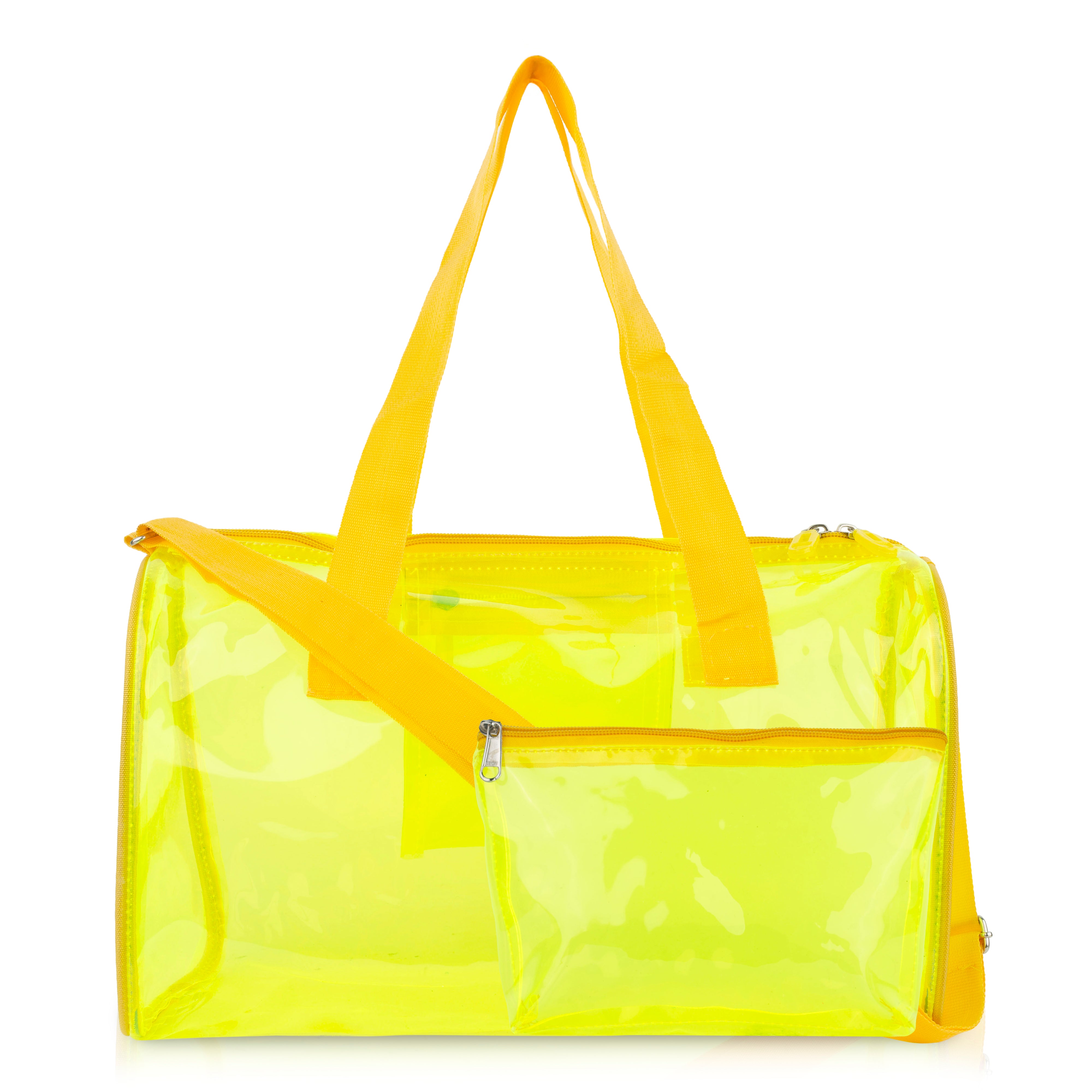 Echo Boomers Bold Blue Transparent Jelly Duffle Bag with Matching Pouch | 50 GSM Waterproof PVC Travel Gym Tote | Lightweight Shoulder Handbag for Women, Girls, College, Sports & Weekend Trips