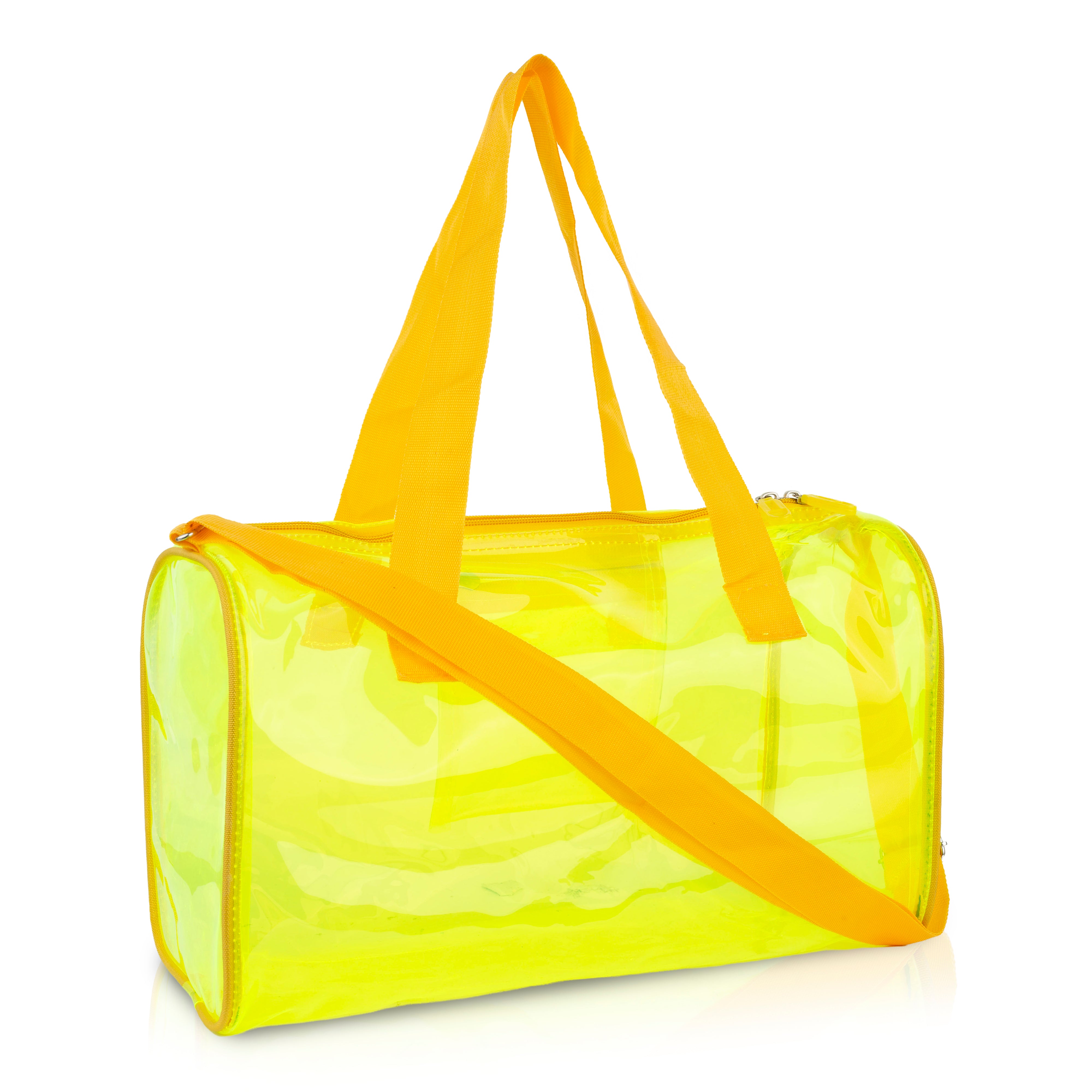 Echo Boomers Bold Blue Transparent Jelly Duffle Bag with Matching Pouch | 50 GSM Waterproof PVC Travel Gym Tote | Lightweight Shoulder Handbag for Women, Girls, College, Sports & Weekend Trips