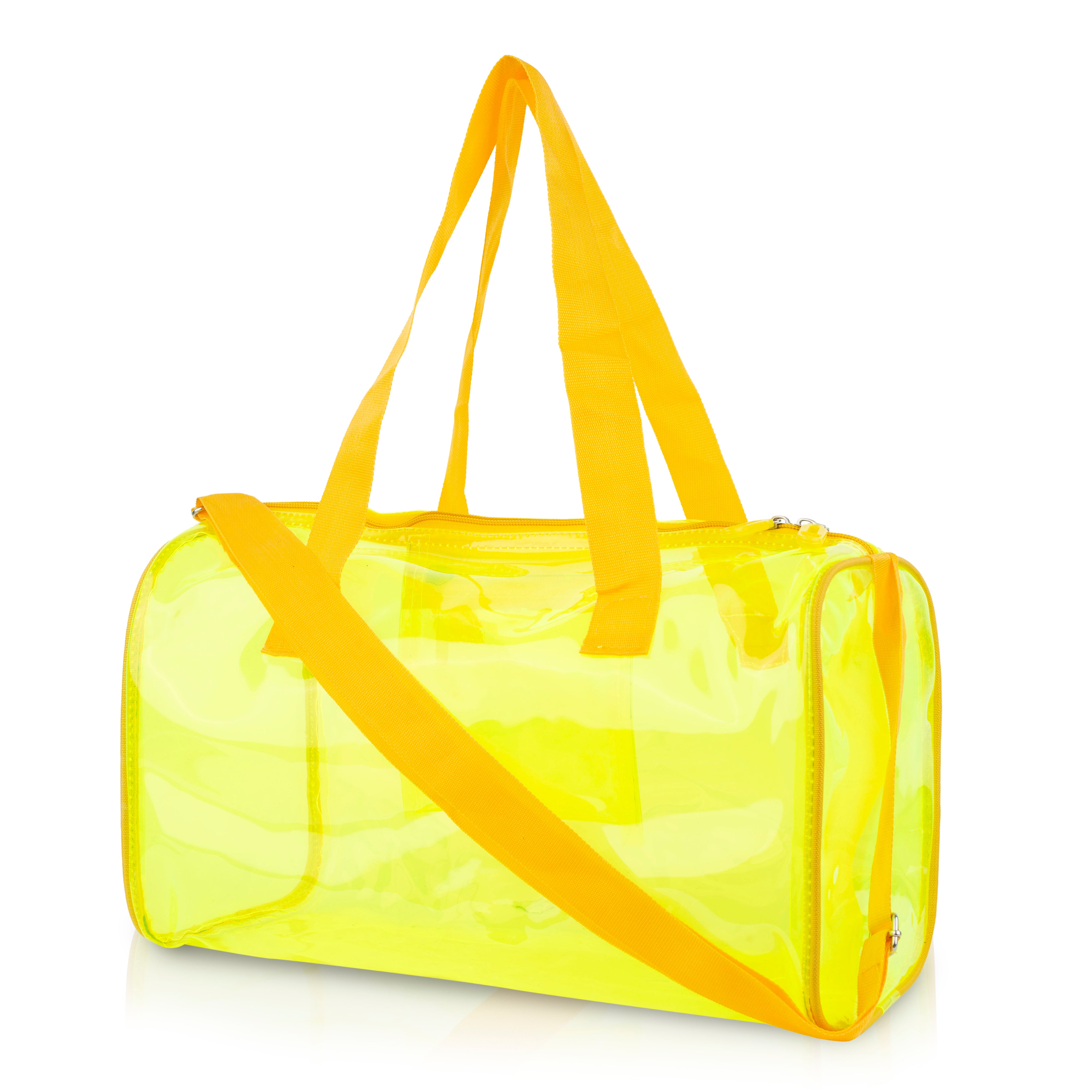 Echo Boomers Bold Blue Transparent Jelly Duffle Bag with Matching Pouch | 50 GSM Waterproof PVC Travel Gym Tote | Lightweight Shoulder Handbag for Women, Girls, College, Sports & Weekend Trips