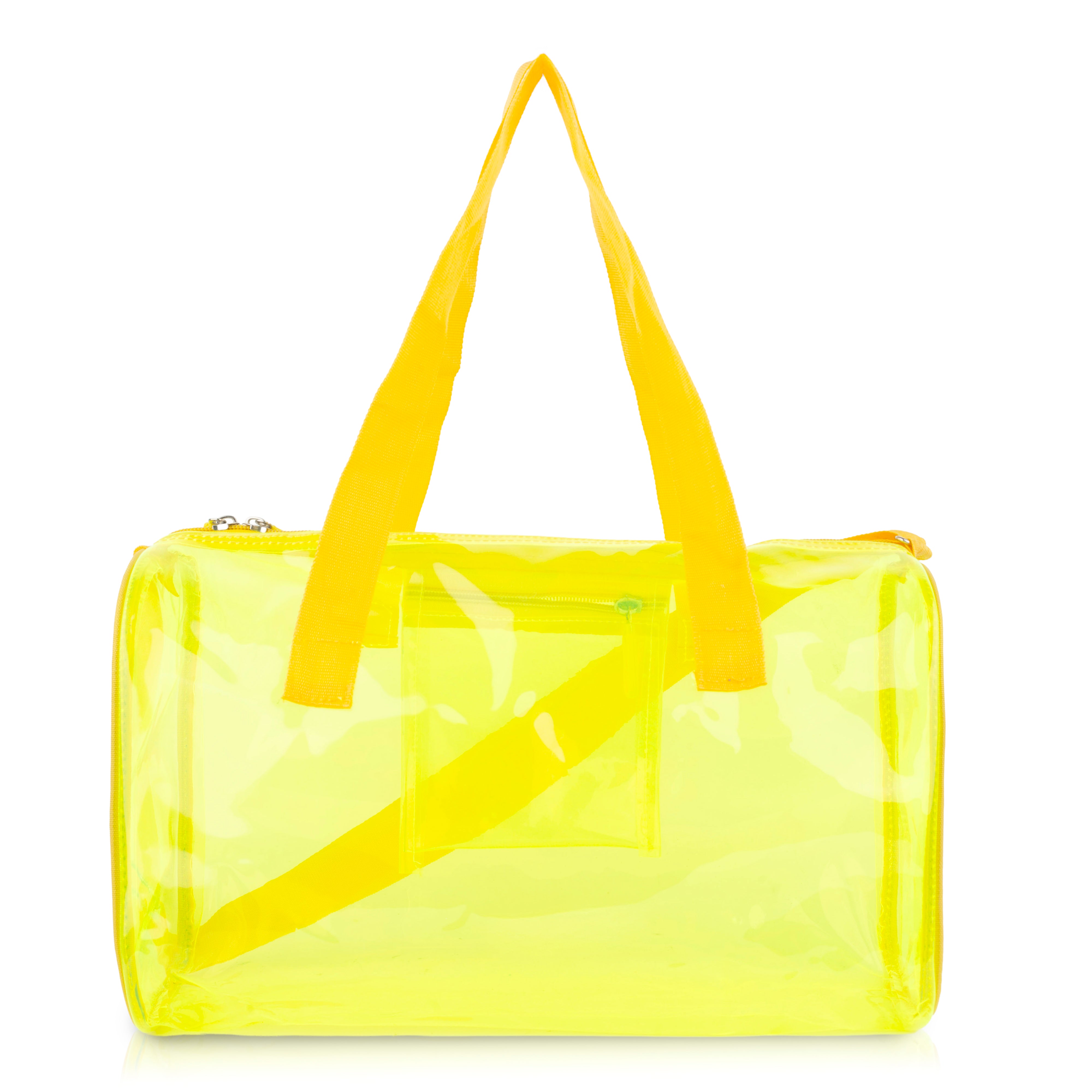 Echo Boomers Bold Blue Transparent Jelly Duffle Bag with Matching Pouch | 50 GSM Waterproof PVC Travel Gym Tote | Lightweight Shoulder Handbag for Women, Girls, College, Sports & Weekend Trips