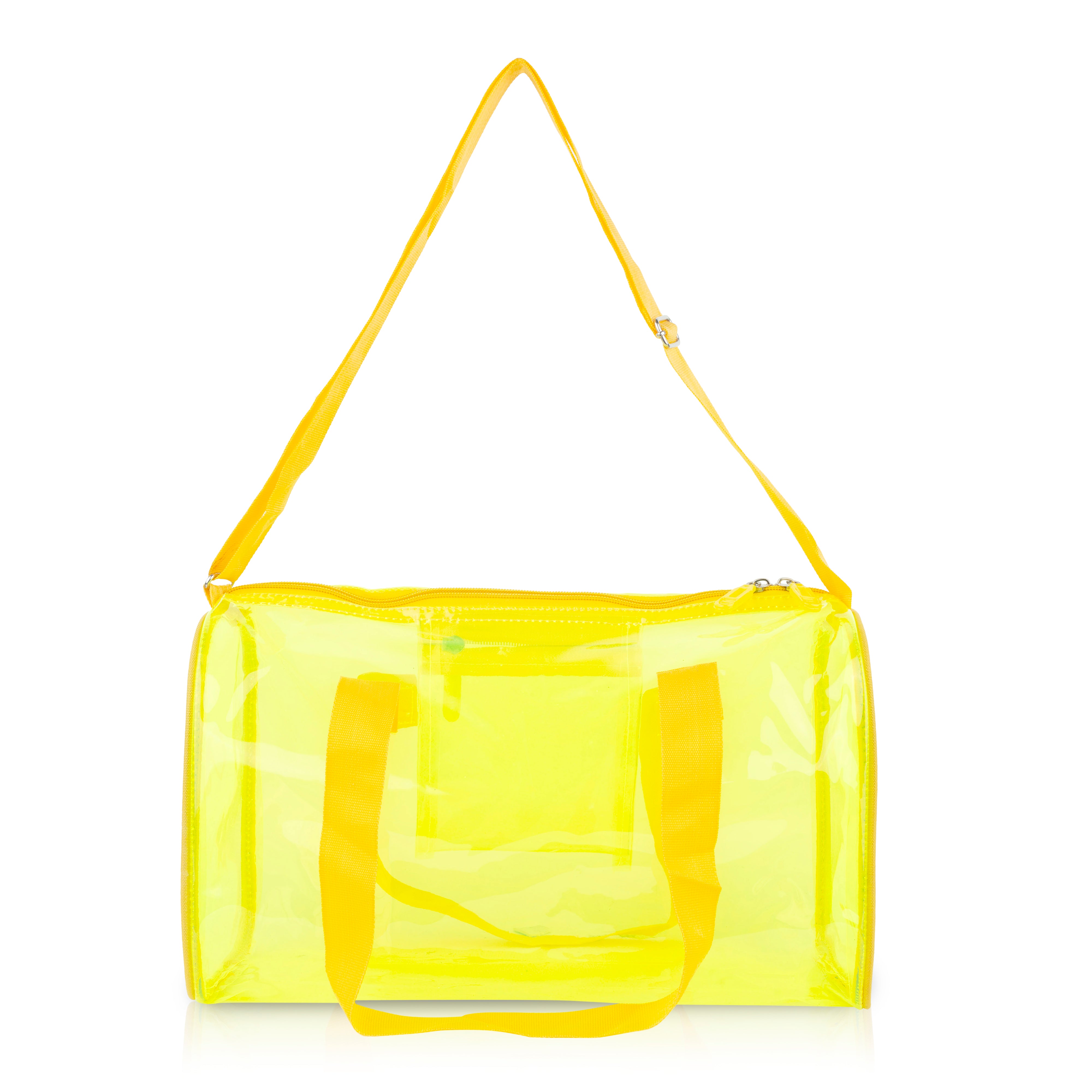 Echo Boomers Bold Blue Transparent Jelly Duffle Bag with Matching Pouch | 50 GSM Waterproof PVC Travel Gym Tote | Lightweight Shoulder Handbag for Women, Girls, College, Sports & Weekend Trips