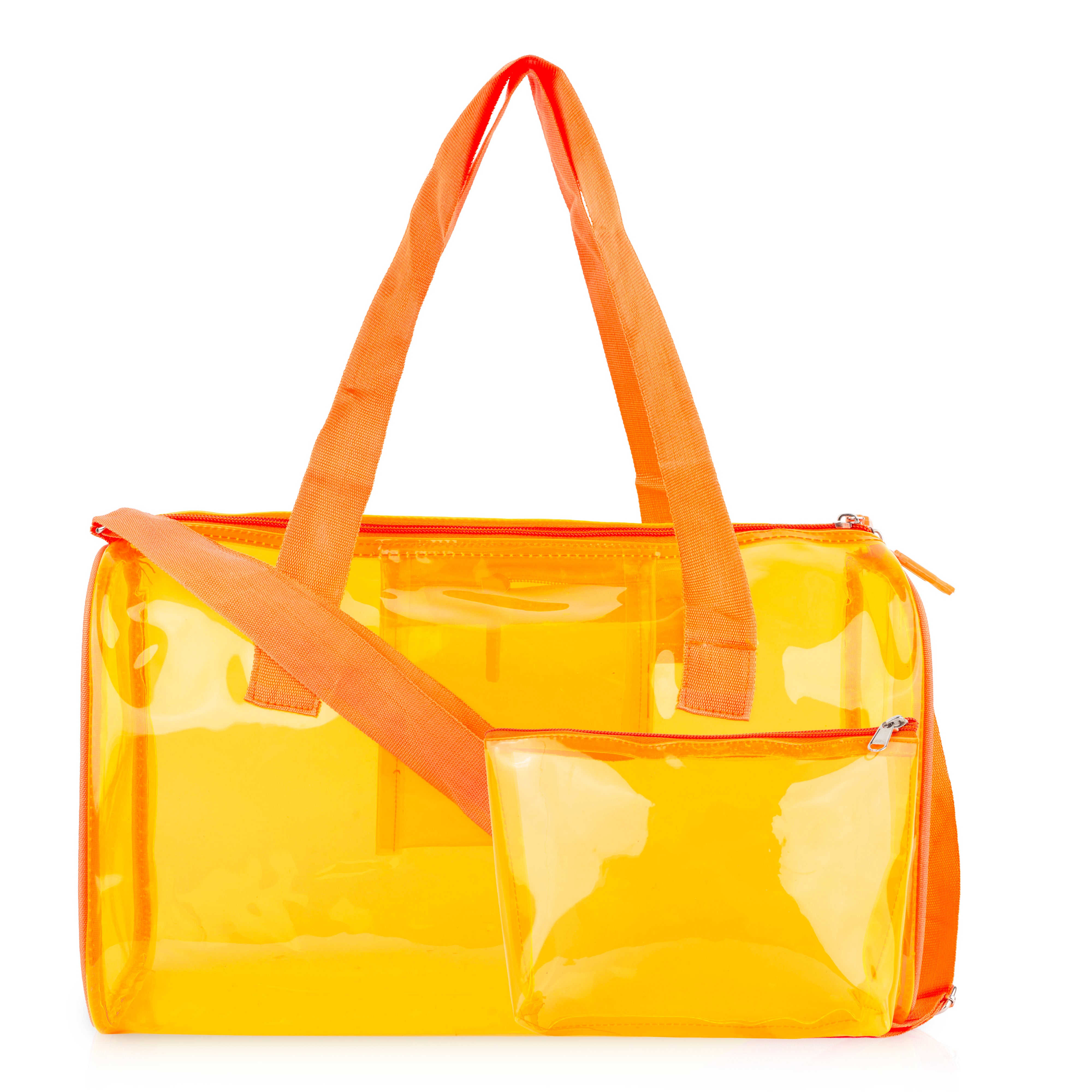 Echo Boomers Bold Blue Transparent Jelly Duffle Bag with Matching Pouch | 50 GSM Waterproof PVC Travel Gym Tote | Lightweight Shoulder Handbag for Women, Girls, College, Sports & Weekend Trips