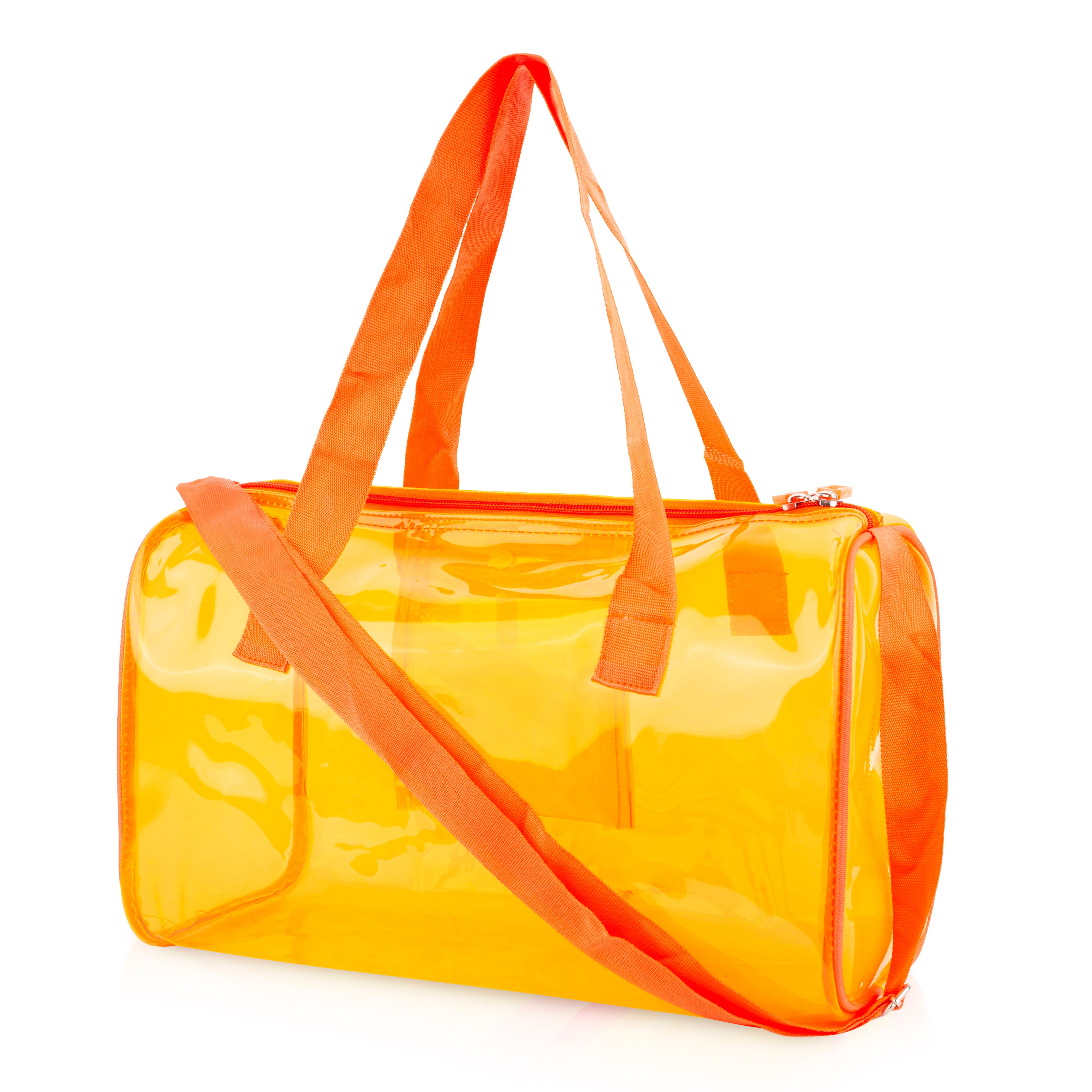 Echo Boomers Bold Blue Transparent Jelly Duffle Bag with Matching Pouch | 50 GSM Waterproof PVC Travel Gym Tote | Lightweight Shoulder Handbag for Women, Girls, College, Sports & Weekend Trips