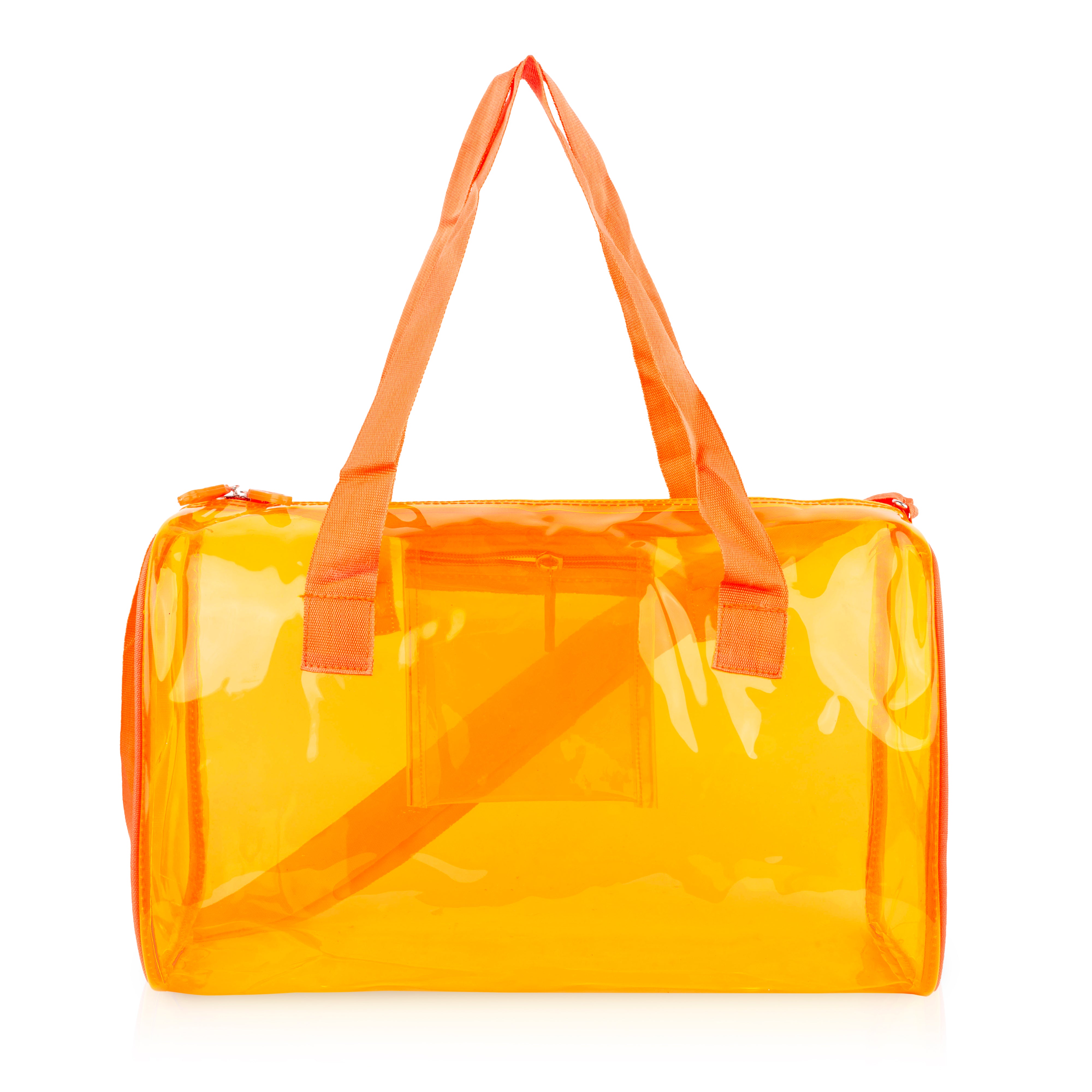 Echo Boomers Bold Blue Transparent Jelly Duffle Bag with Matching Pouch | 50 GSM Waterproof PVC Travel Gym Tote | Lightweight Shoulder Handbag for Women, Girls, College, Sports & Weekend Trips
