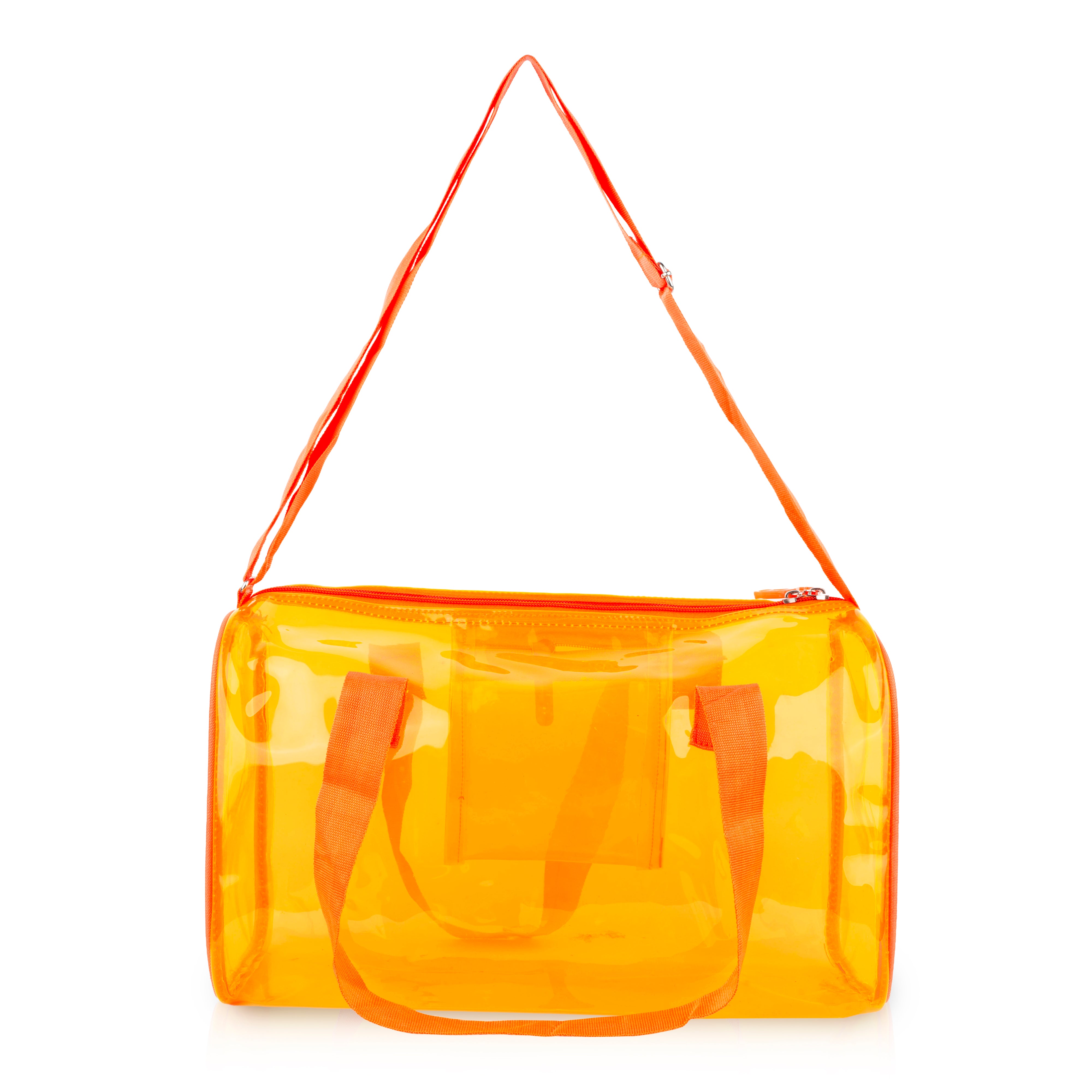 Echo Boomers Bold Blue Transparent Jelly Duffle Bag with Matching Pouch | 50 GSM Waterproof PVC Travel Gym Tote | Lightweight Shoulder Handbag for Women, Girls, College, Sports & Weekend Trips