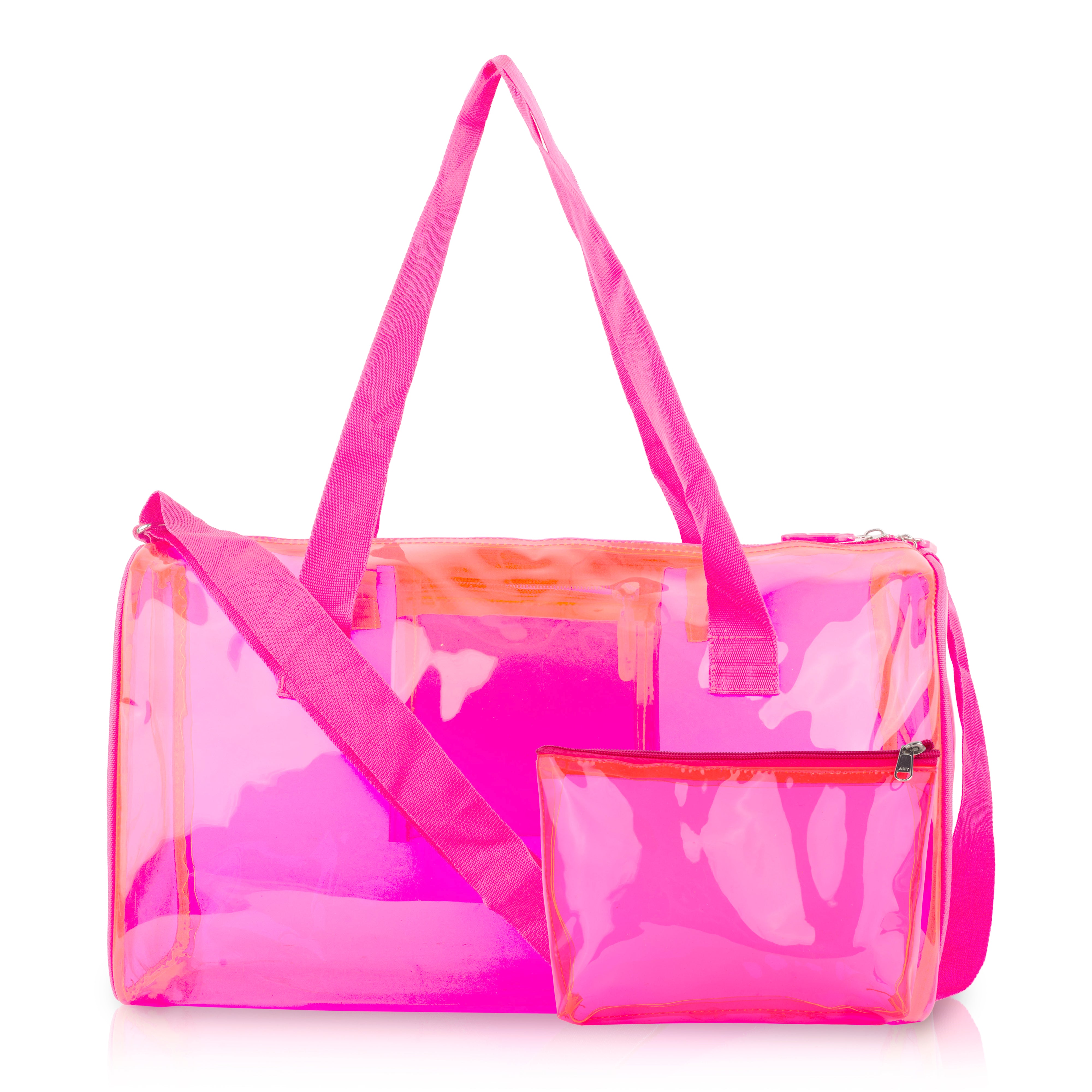 Echo Boomers Bold Blue Transparent Jelly Duffle Bag with Matching Pouch | 50 GSM Waterproof PVC Travel Gym Tote | Lightweight Shoulder Handbag for Women, Girls, College, Sports & Weekend Trips