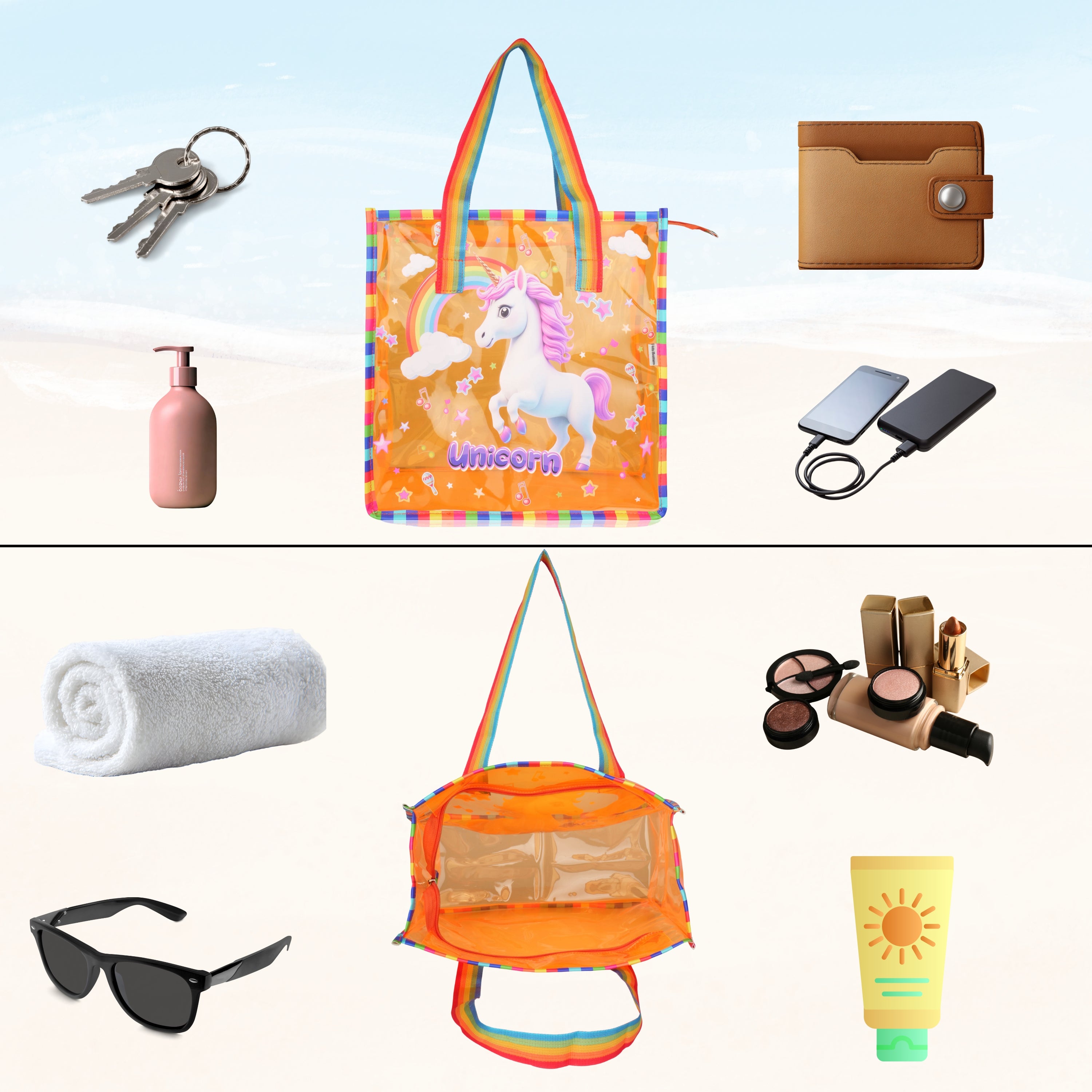 Echo Boomers Jelly Green Transparent Tote Bag for Girls & Boys | UV Printed Let’s Travel Design | Waterproof PVC Handbag | Lightweight Shopping, Outdoor, Beach & Swimming Carry Bag