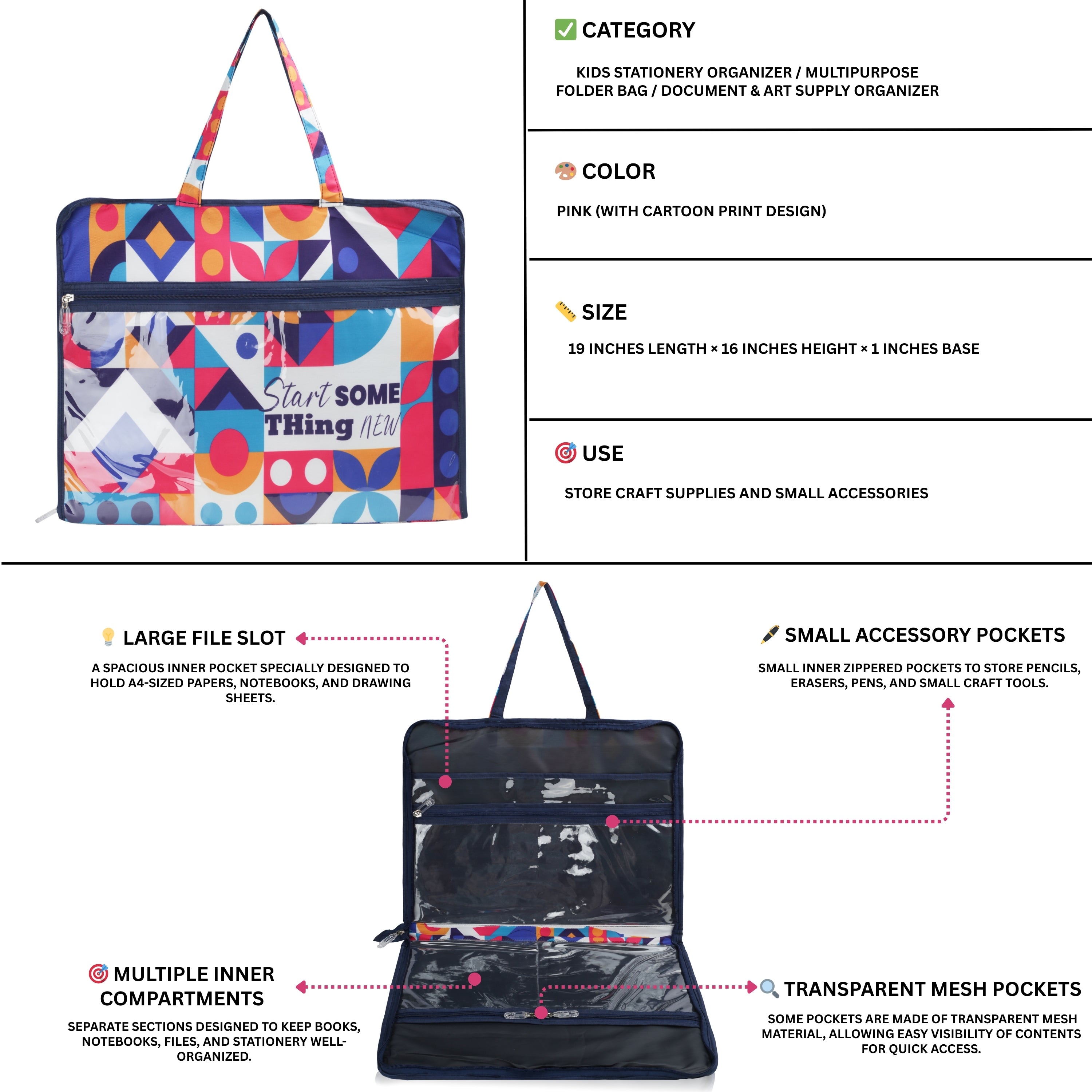 Echo Boomers Multipurpose Folder Bag | Stationery Organizer & Document File Bag with Multiple Compartments