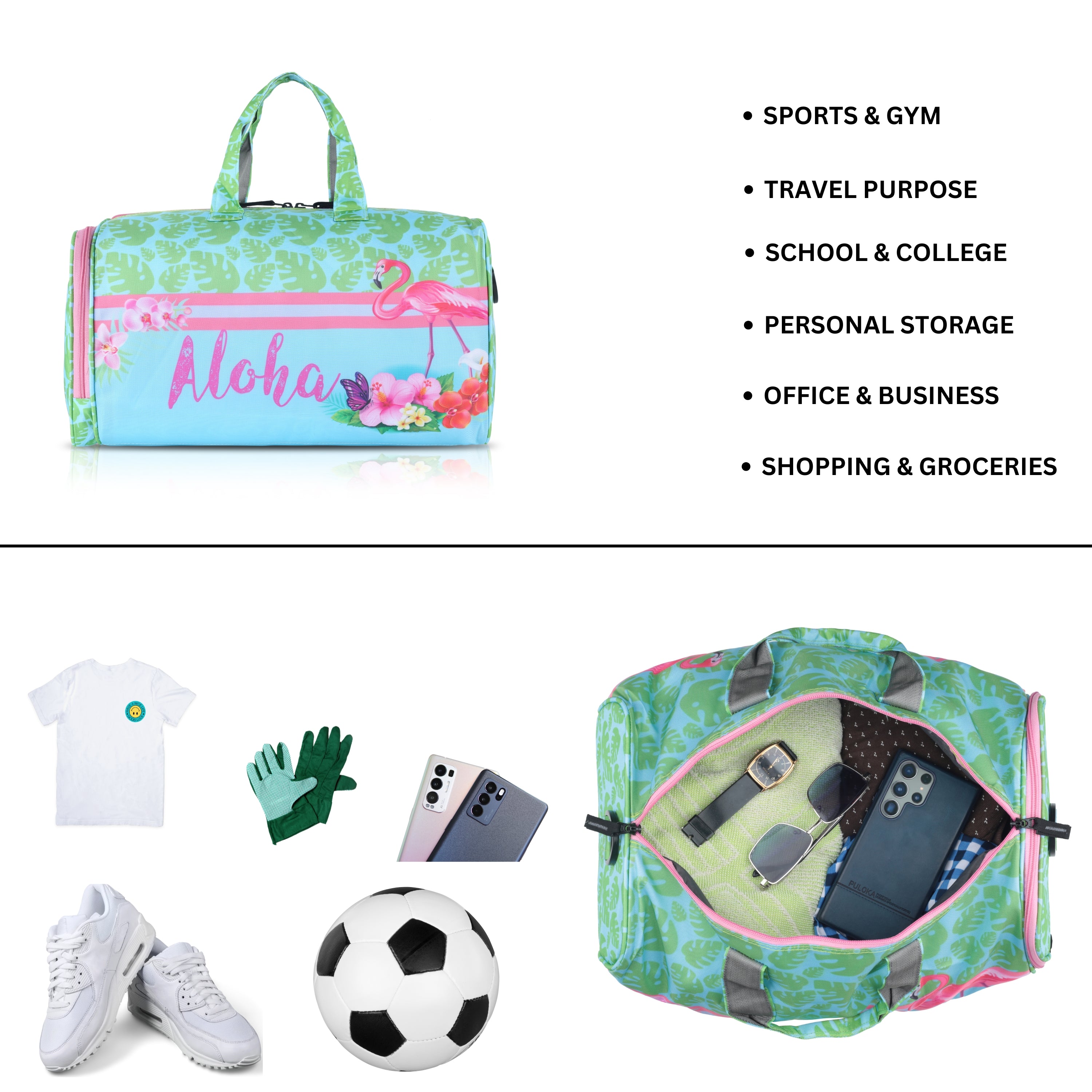 Echo Boomers Square Aloha Print Duffle Bag – Stylish Travel & Gym Bag with Shoe Compartment