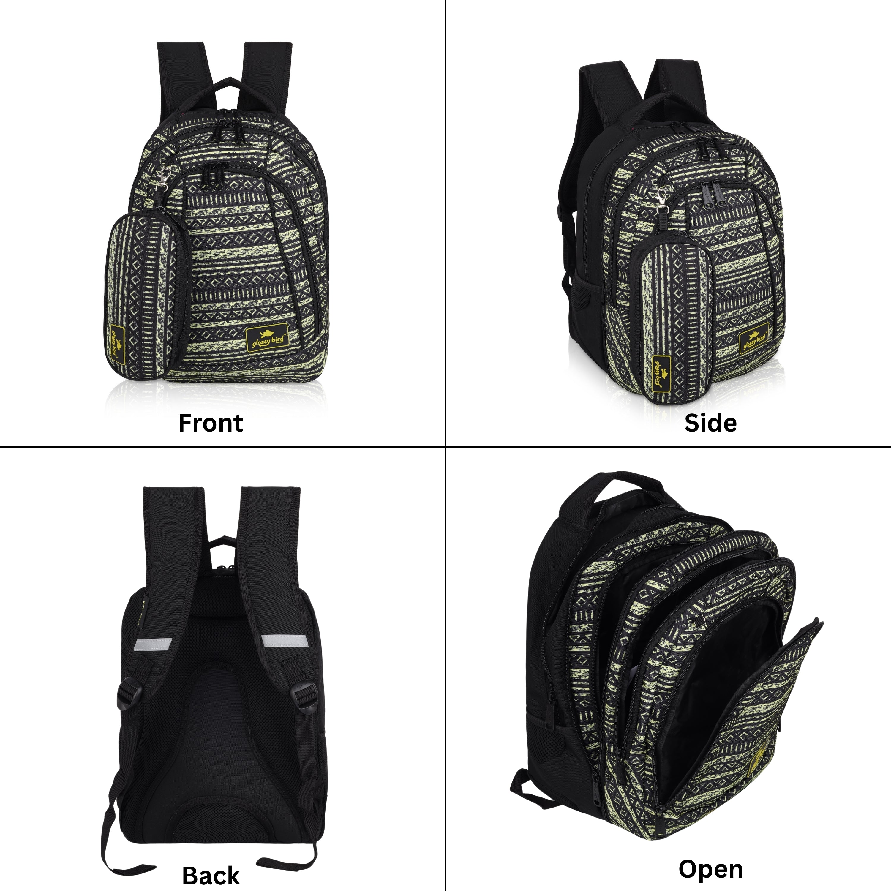 Echo Boomers Glossy Bird Unisex Backpack for School, Office & Travel – Water-Resistant, Lightweight Bag with 4 Compartments, Bottle Holder, Detachable Pouch & Ergonomic Straps (Purple)