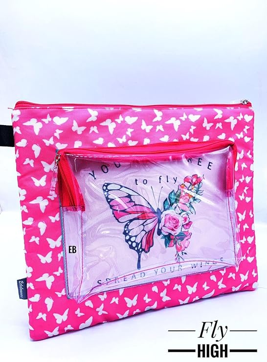 Echo Boomers Butterfly Print Laptop Sleeve Multi Zipper Utility Pockets Pouch