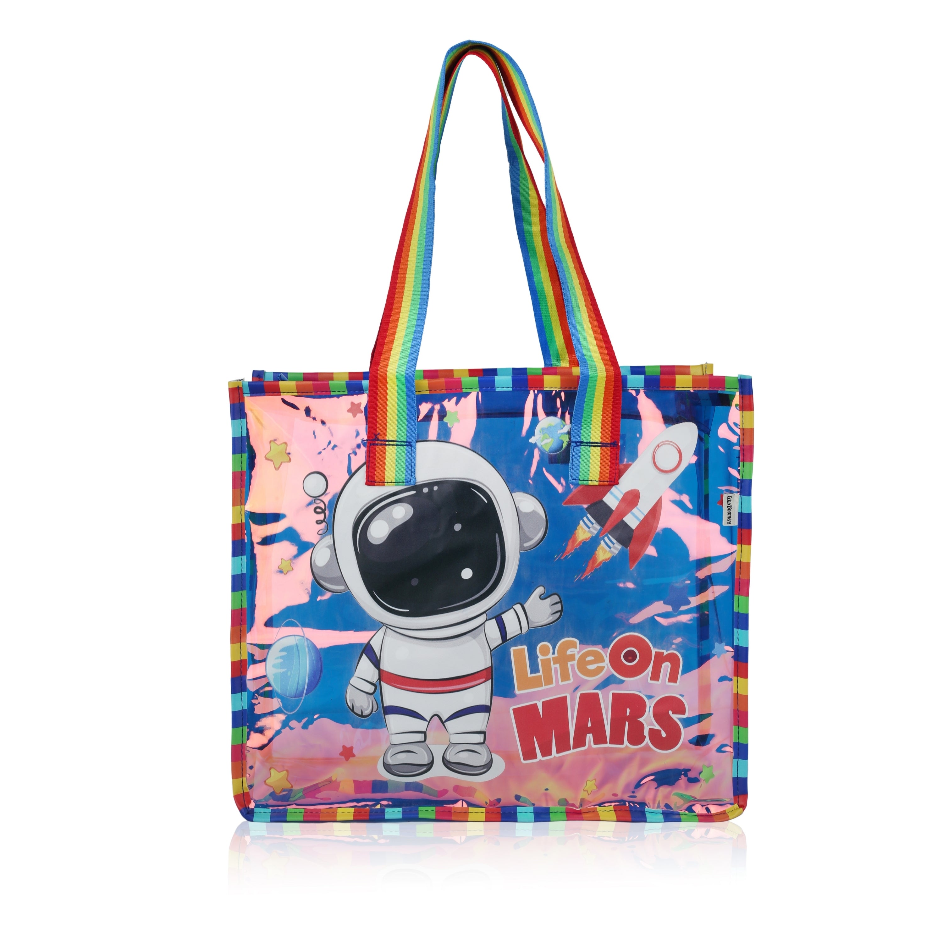 Echo Boomers Cute Mermaid,Magical Unicorn Wings,Astronaut, Stylish Cat,Cute Love Unicorn Transparent 50 GsmTote Bag – Rainbow Handles | Spacious, Durable & Stylish PVC Bag