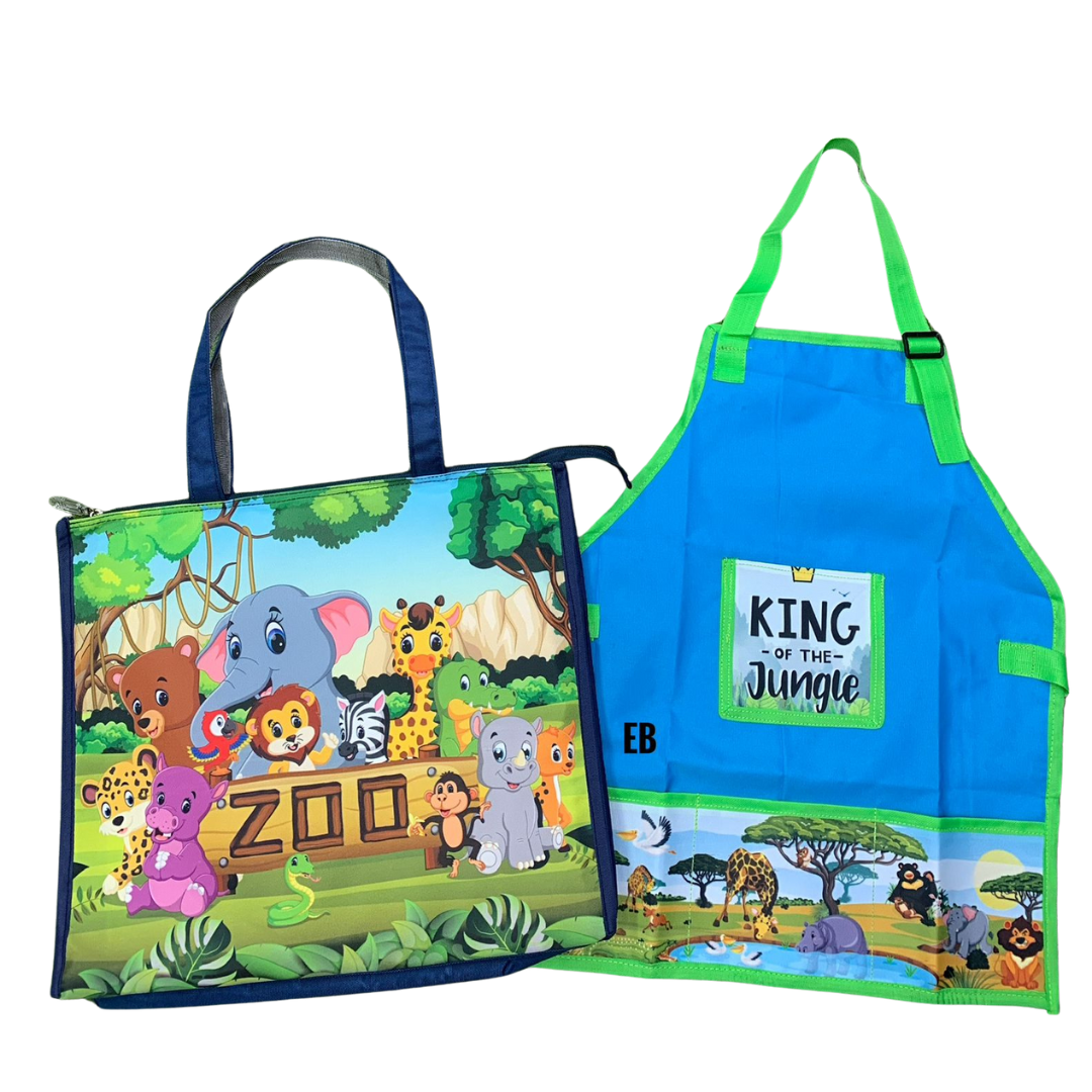 Echo Boomers Green Zoo Jumbo Tote Bag & Jungle Print Waterproof Kids Apron Combo