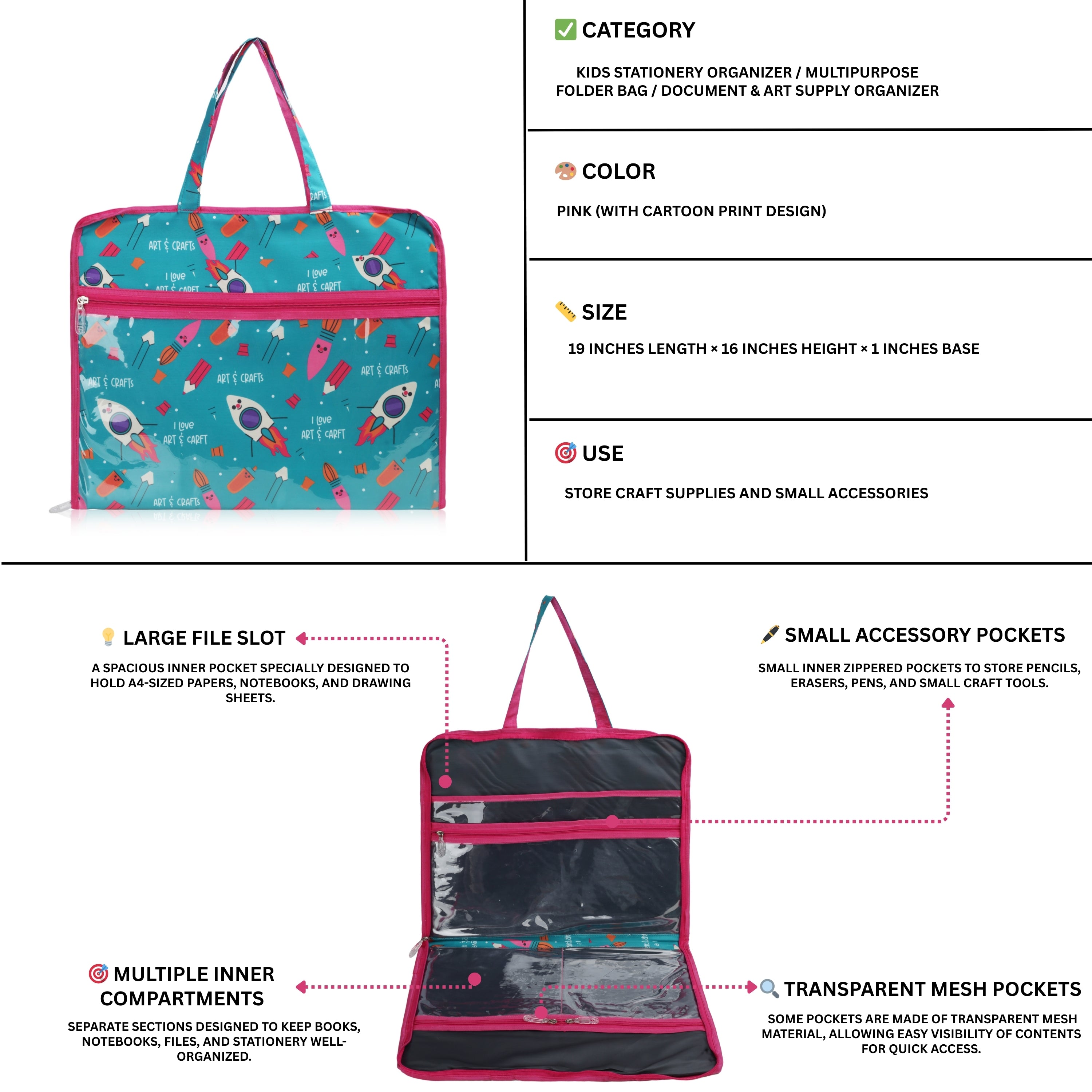 Echo Boomers Multipurpose Folder Bag | Stationery Organizer & Document File Bag with Multiple Compartments