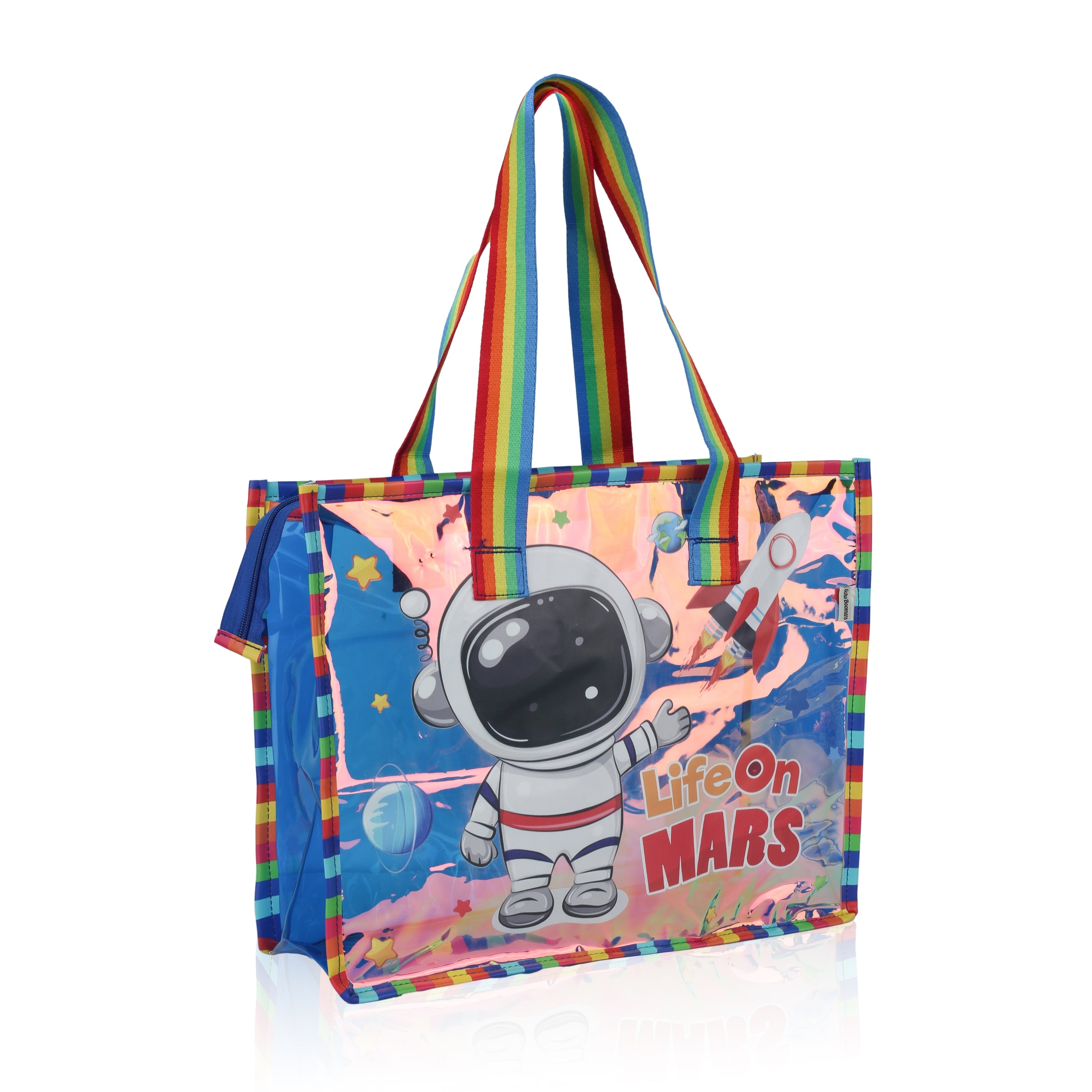 Echo Boomers Cute Mermaid,Magical Unicorn Wings,Astronaut, Stylish Cat,Cute Love Unicorn Transparent 50 GsmTote Bag – Rainbow Handles | Spacious, Durable & Stylish PVC Bag